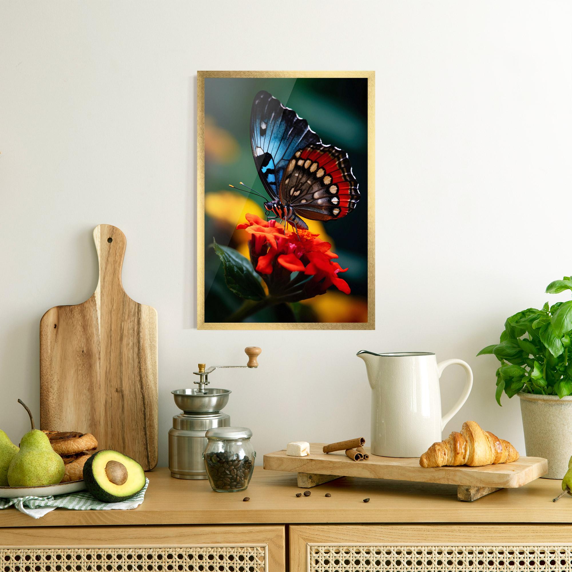 Gerahmte Poster Blue Red Butterfly mockup 8