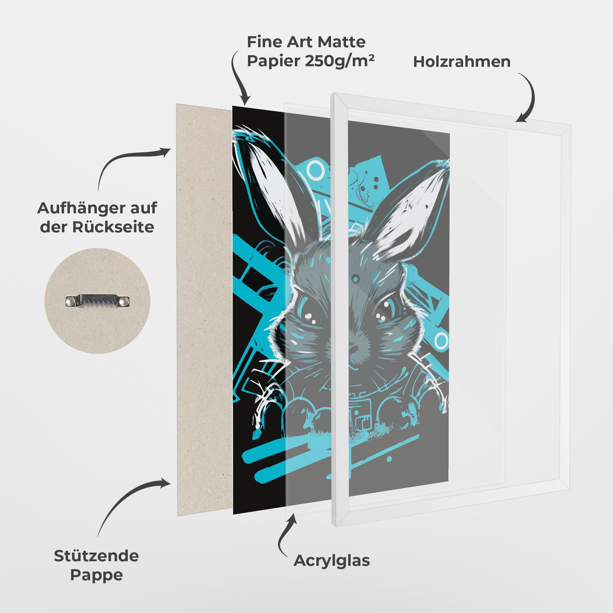 Gerahmte Poster Grey Blue Bunny mockup 1