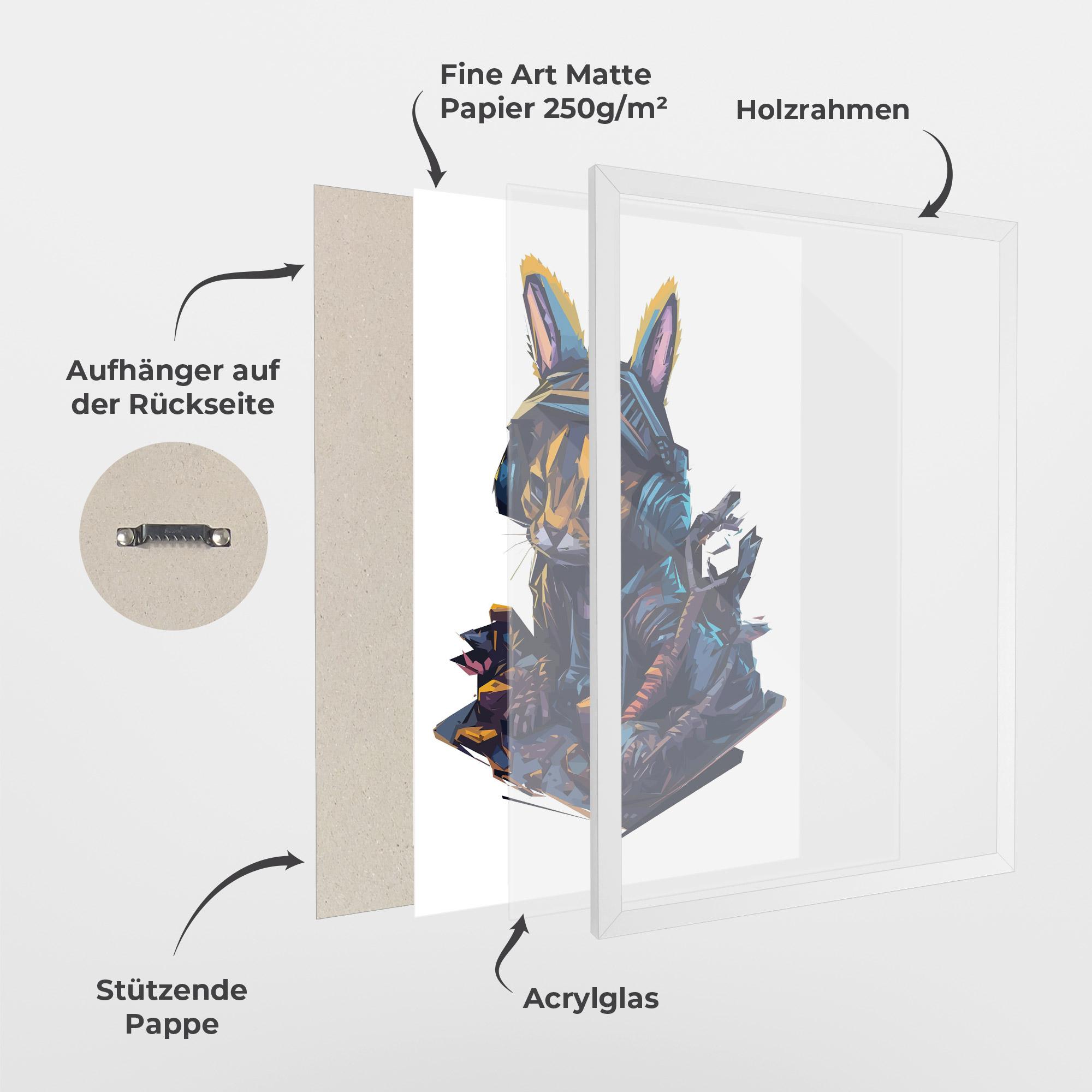 Gerahmte Poster Orange Rabbit Headset mockup 1