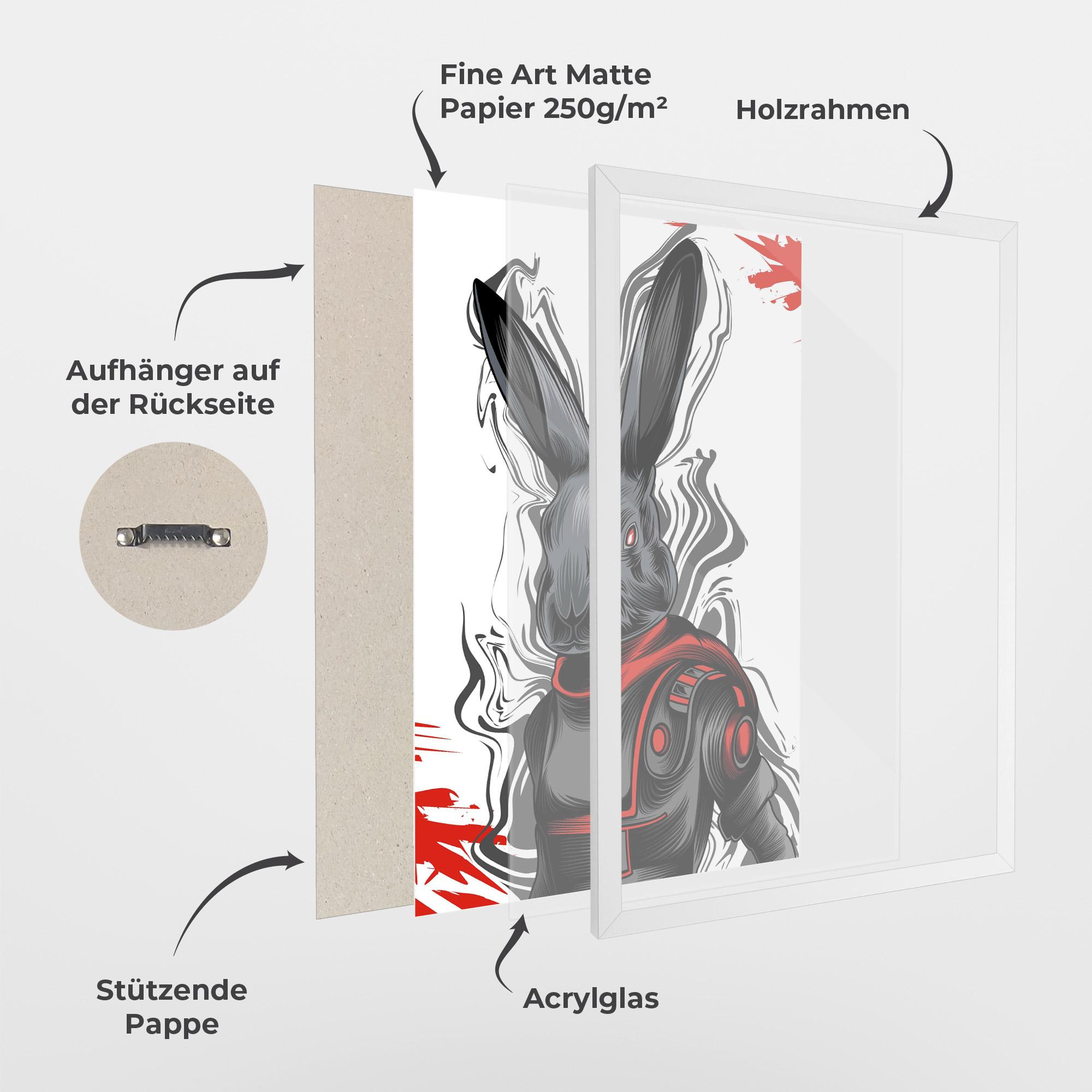 Gerahmte Poster Red Robot Bunny mockup 1