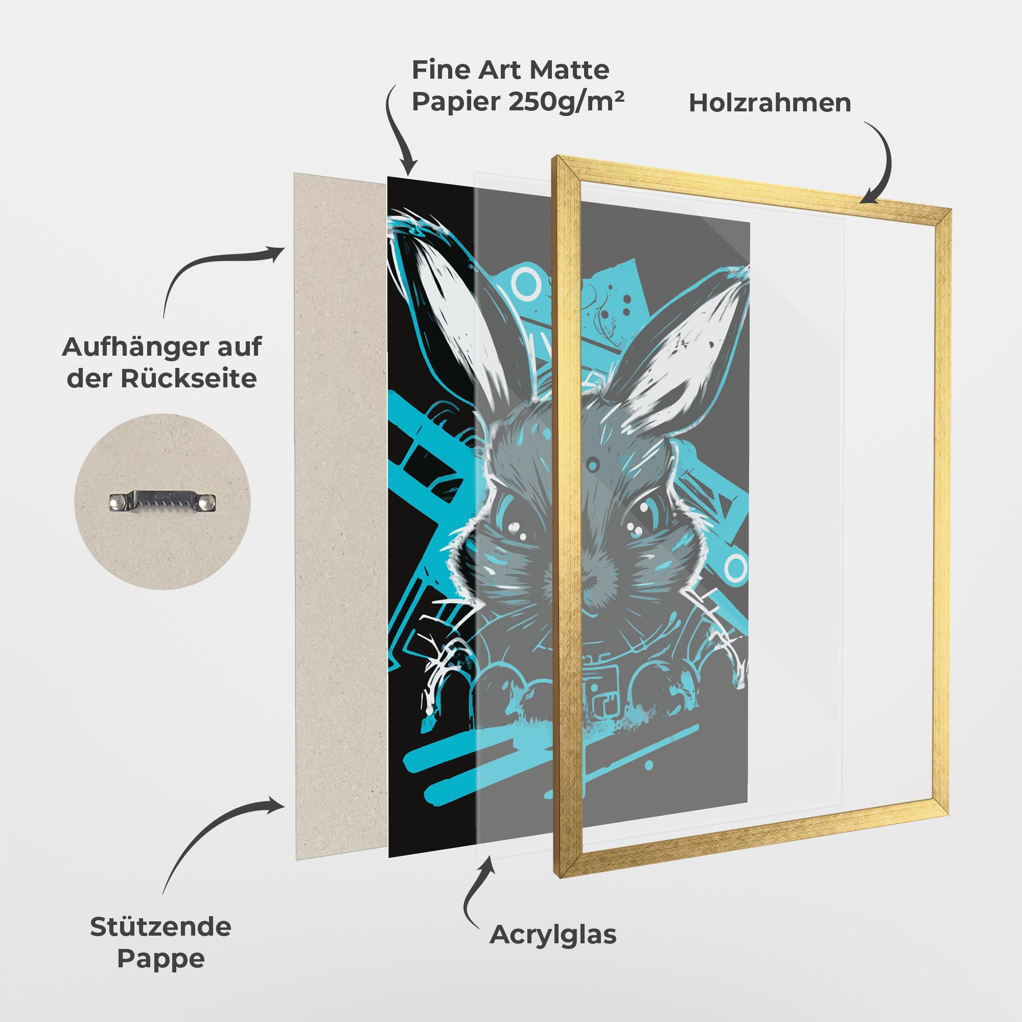 Gerahmte Poster Grey Blue Bunny mockup 1