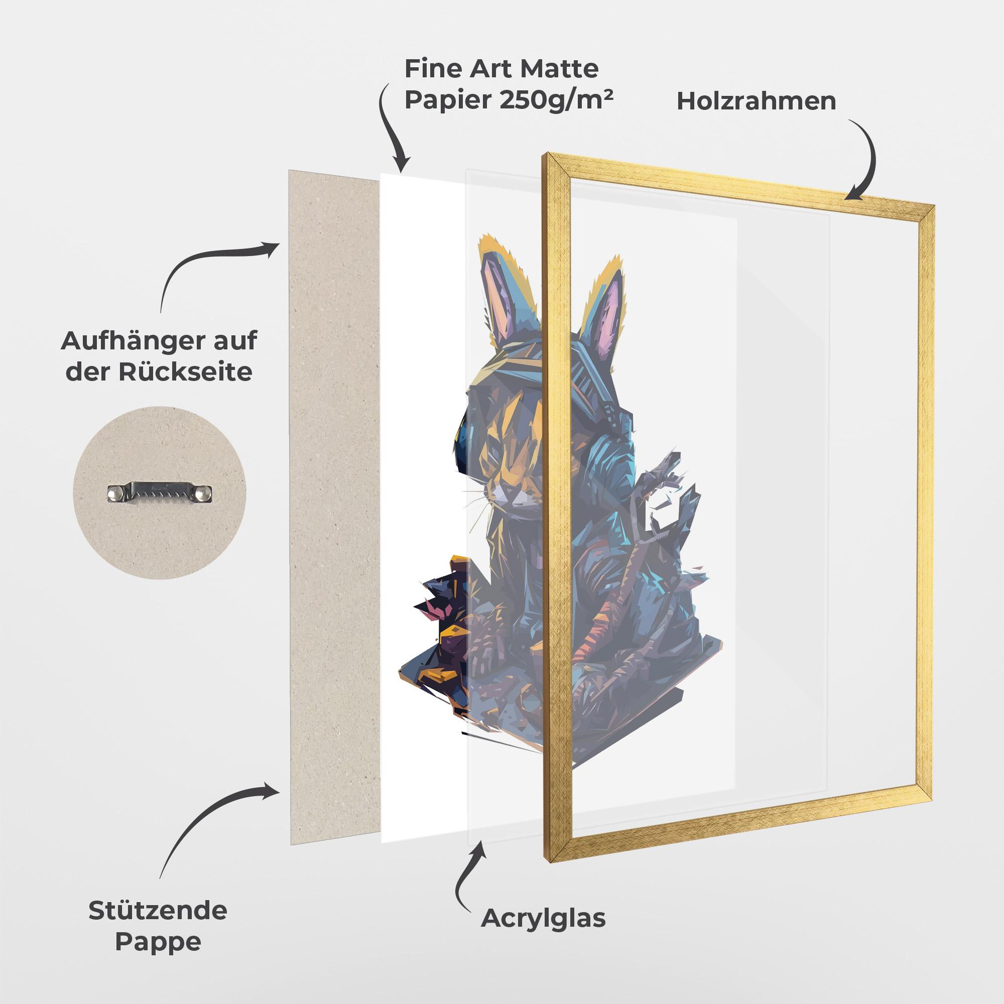 Gerahmte Poster Orange Rabbit Headset mockup 1