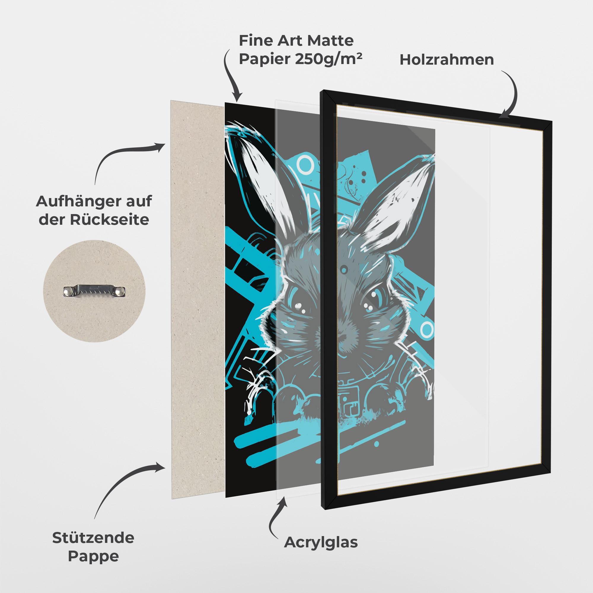 Gerahmte Poster Grey Blue Bunny mockup 1