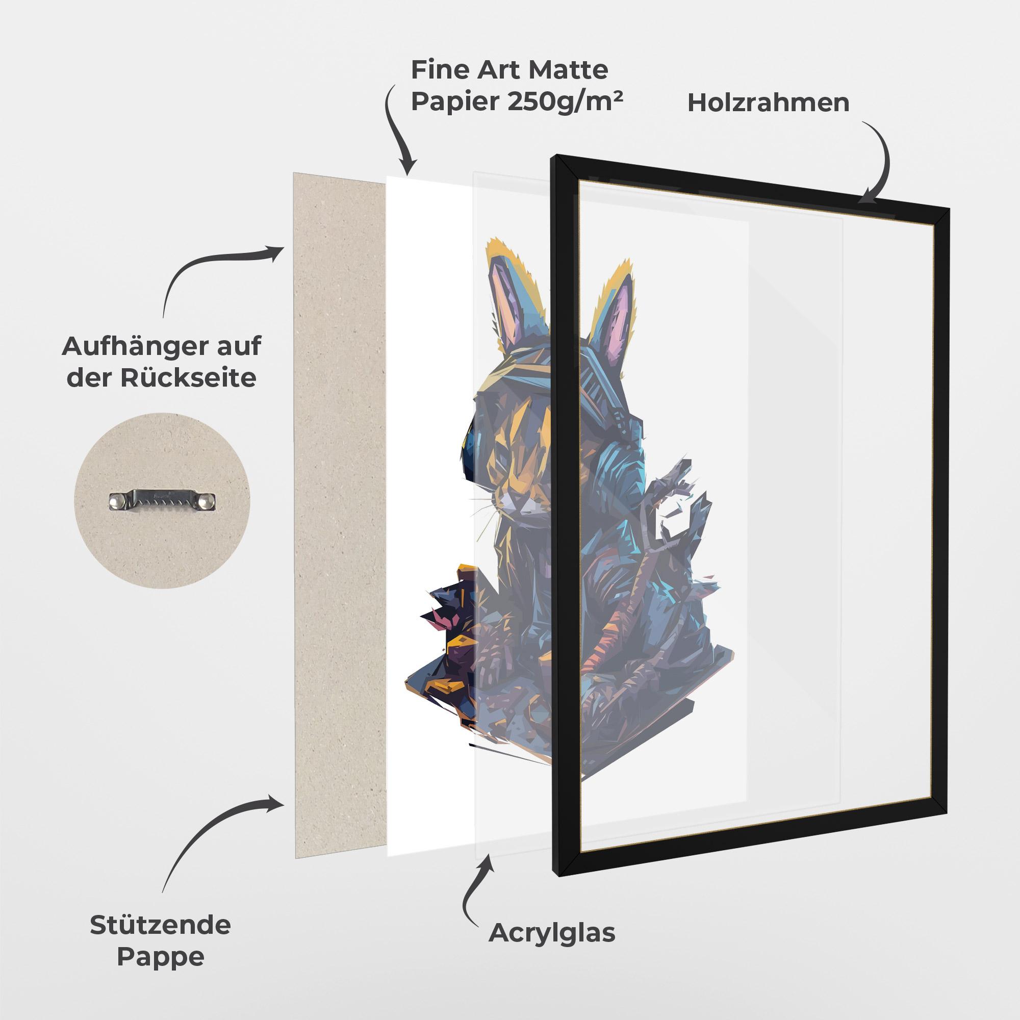 Gerahmte Poster Orange Rabbit Headset mockup 1