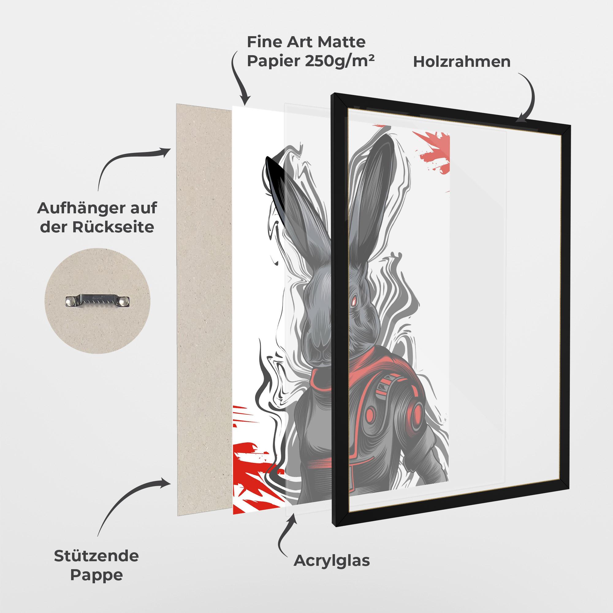 Gerahmte Poster Red Robot Bunny mockup 1
