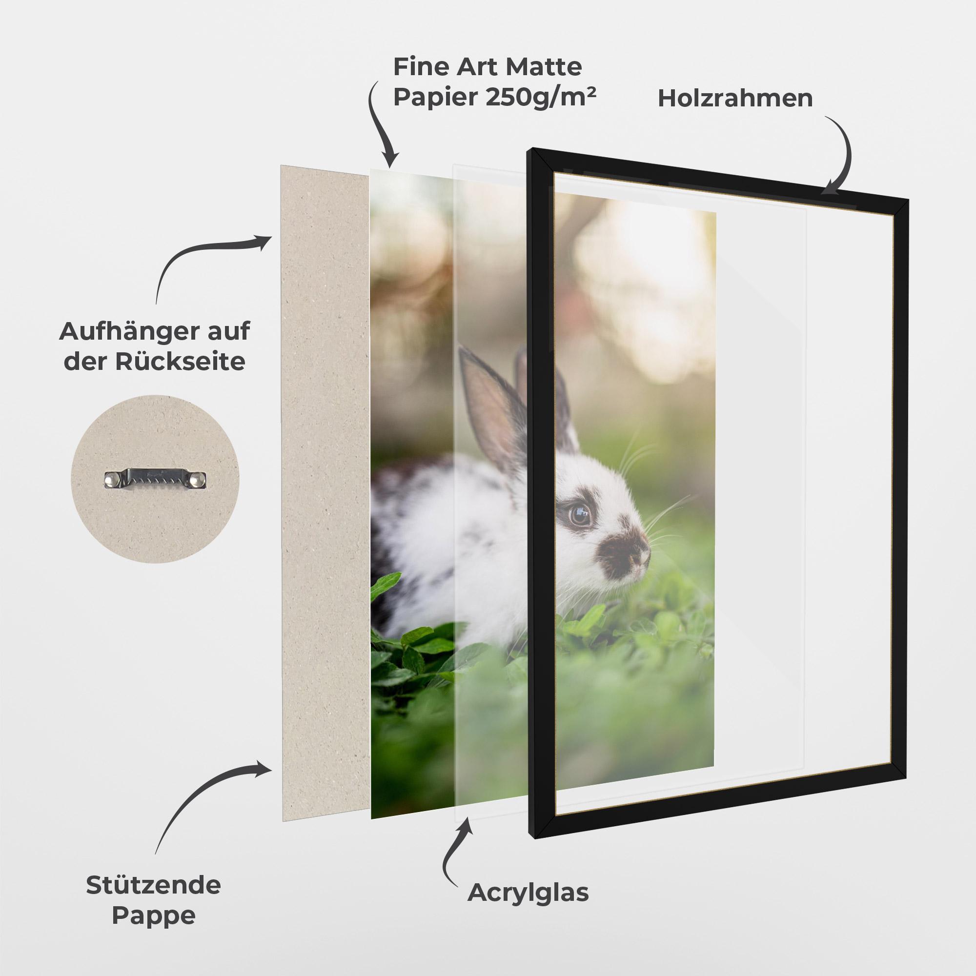Gerahmte Poster White Black Bunny mockup 1