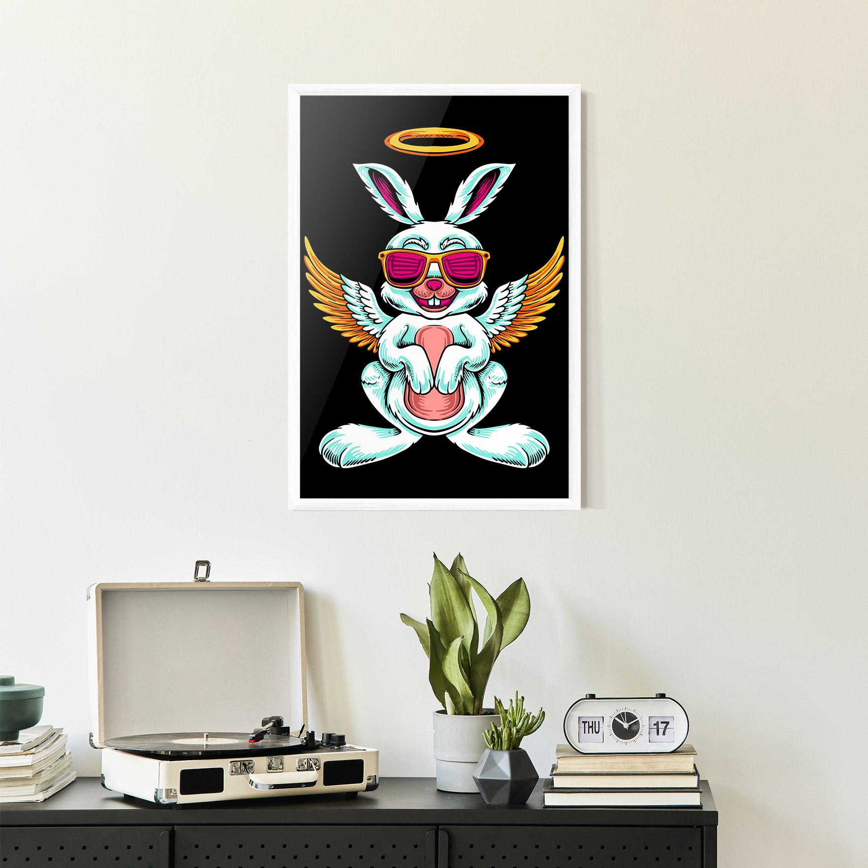 Gerahmte Poster Angel Cool Bunny mockup 2