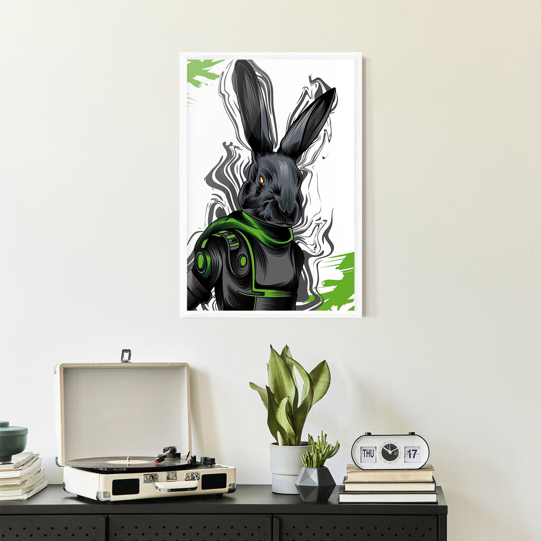 Gerahmte Poster Cyborg Green Bunny mockup 2