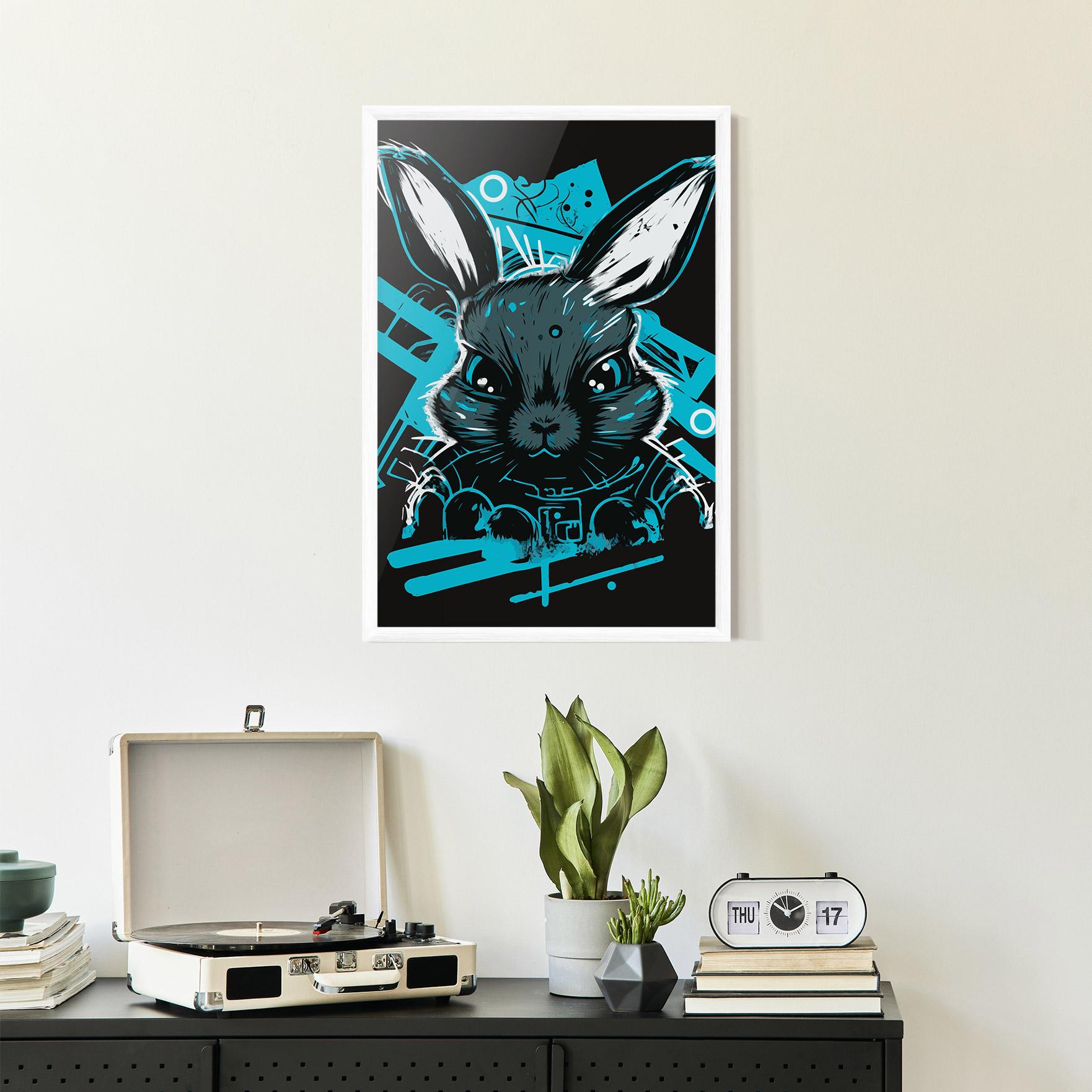 Gerahmte Poster Grey Blue Bunny mockup 2