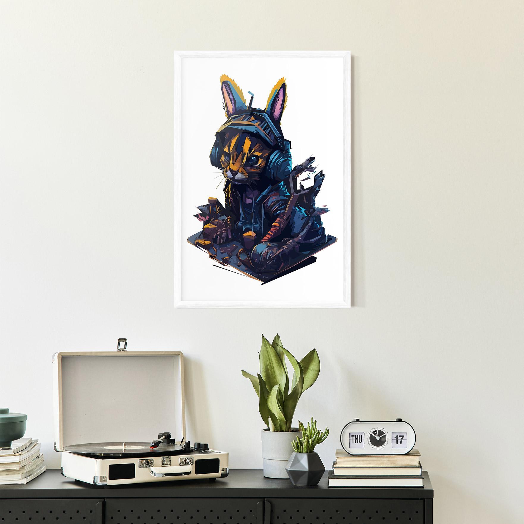 Gerahmte Poster Orange Rabbit Headset mockup 2