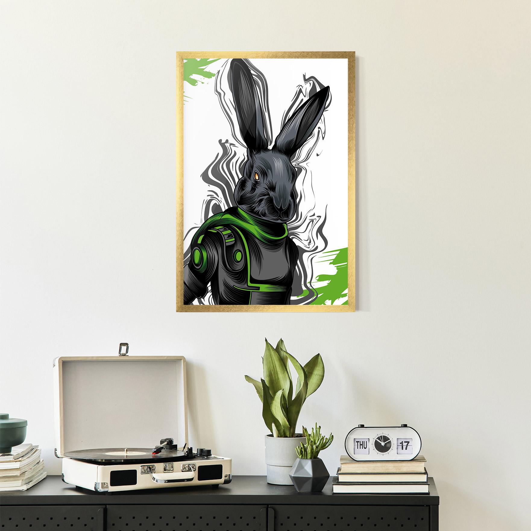 Gerahmte Poster Cyborg Green Bunny mockup 2