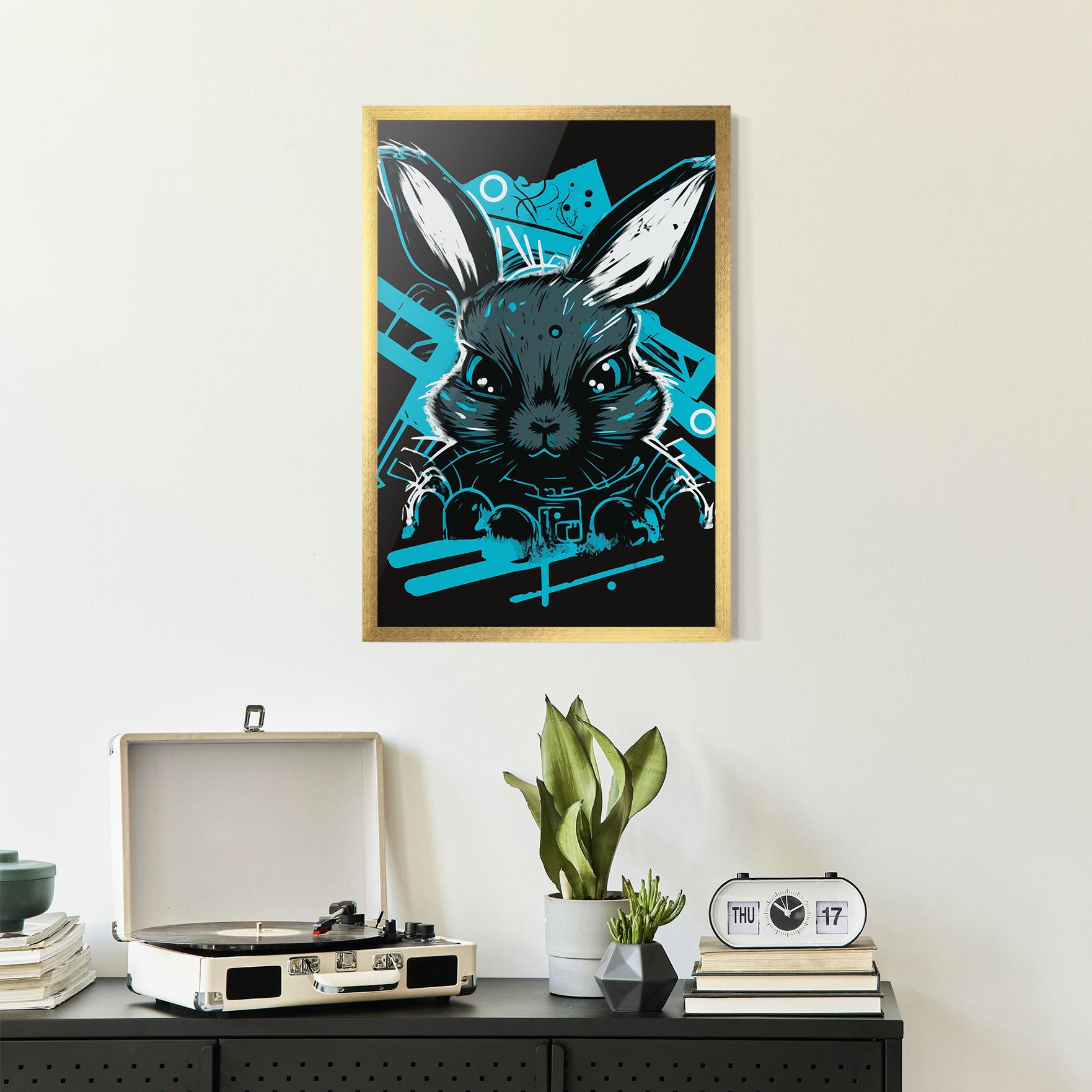 Gerahmte Poster Grey Blue Bunny mockup 2