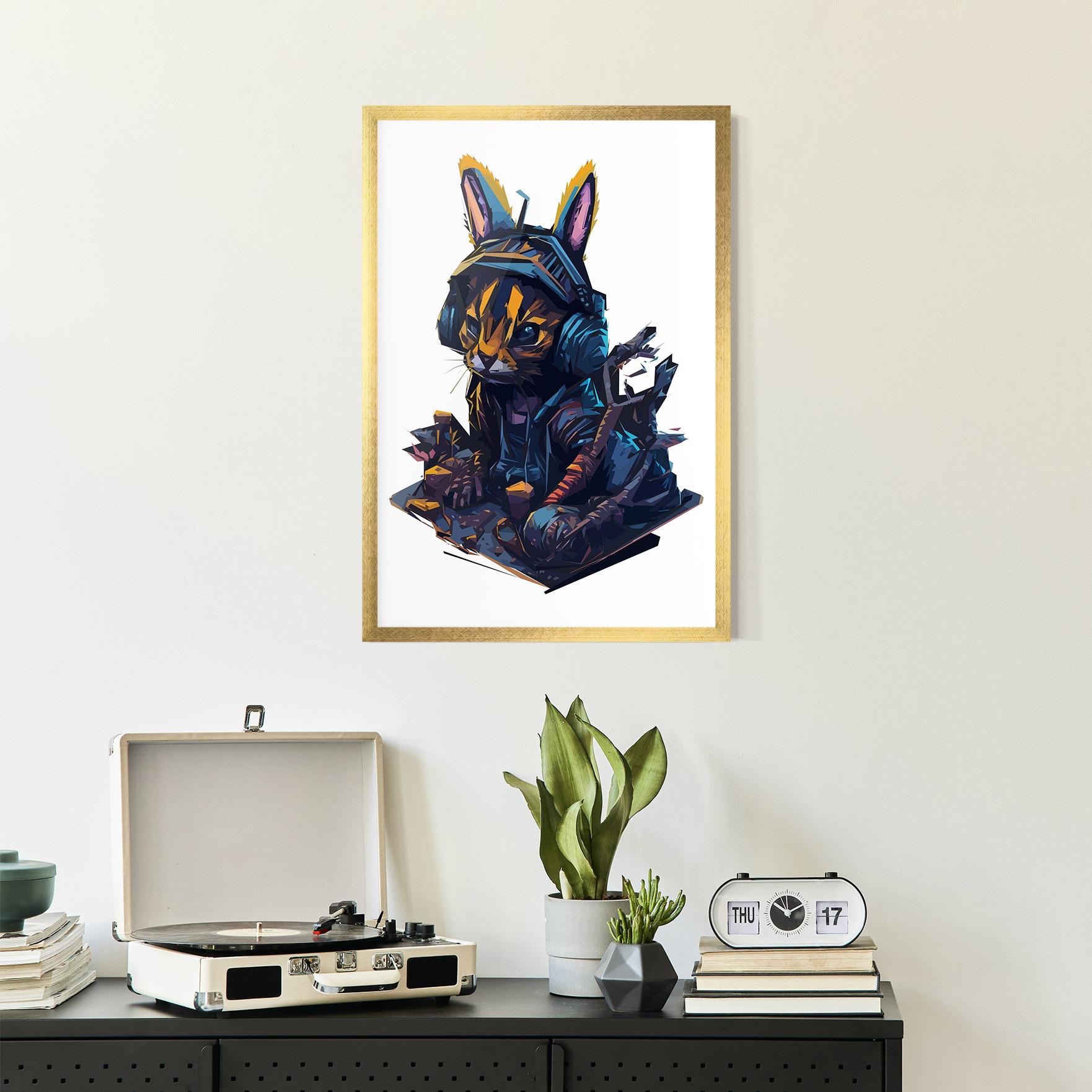 Gerahmte Poster Orange Rabbit Headset mockup 2