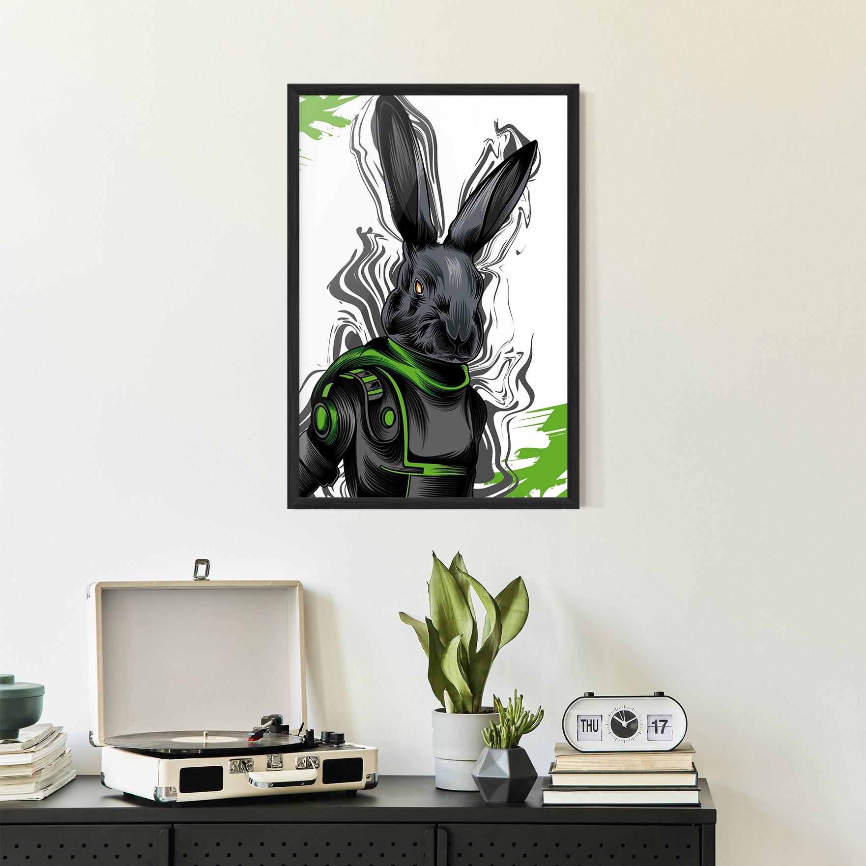 Gerahmte Poster Cyborg Green Bunny mockup 2