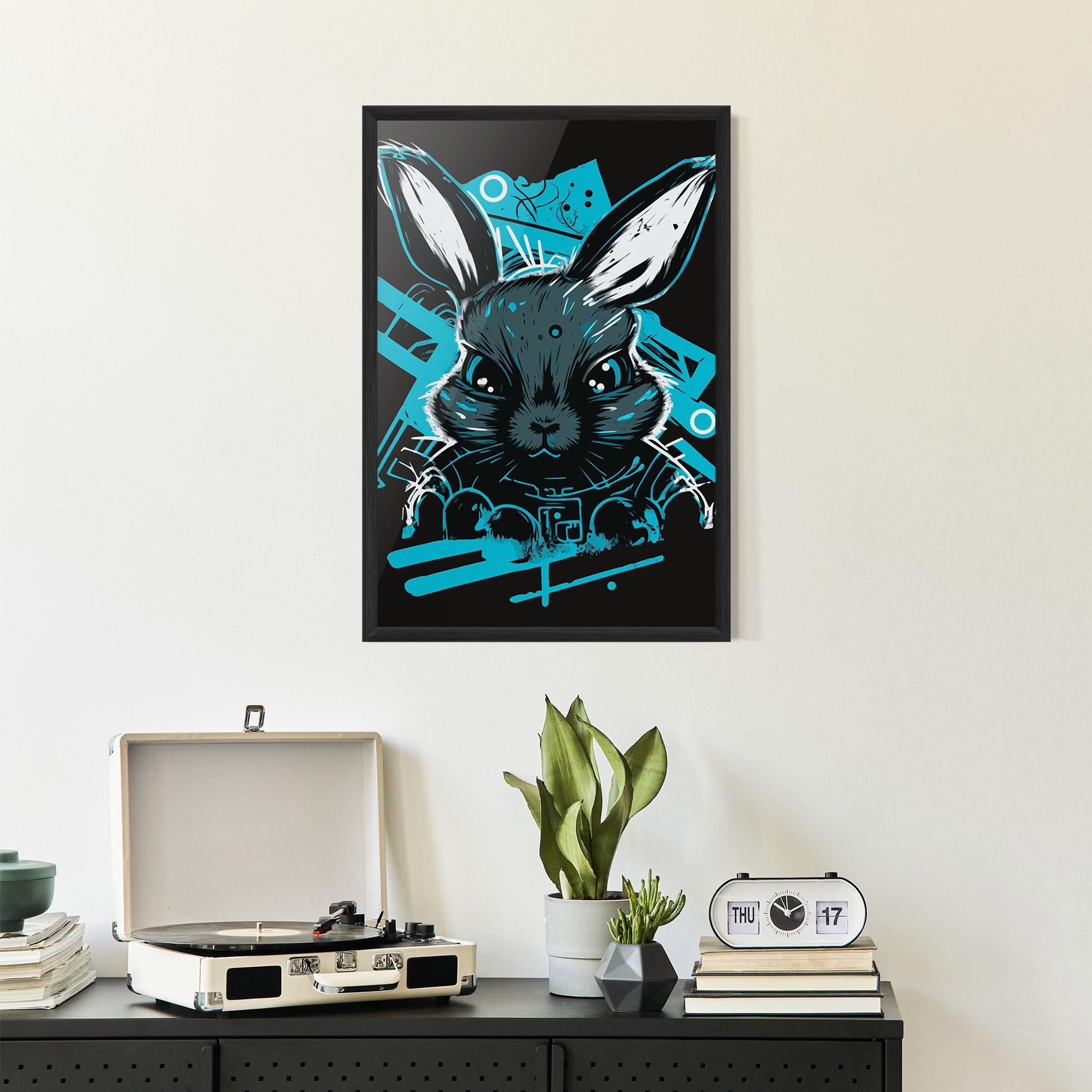 Gerahmte Poster Grey Blue Bunny mockup 2