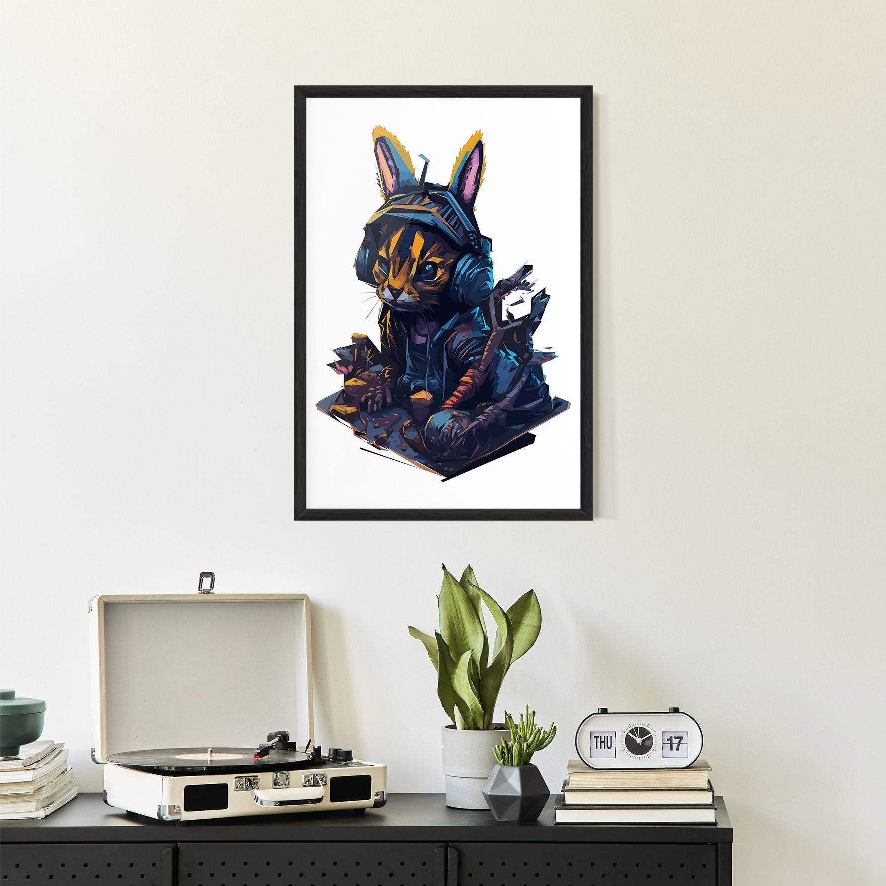 Gerahmte Poster Orange Rabbit Headset mockup 2