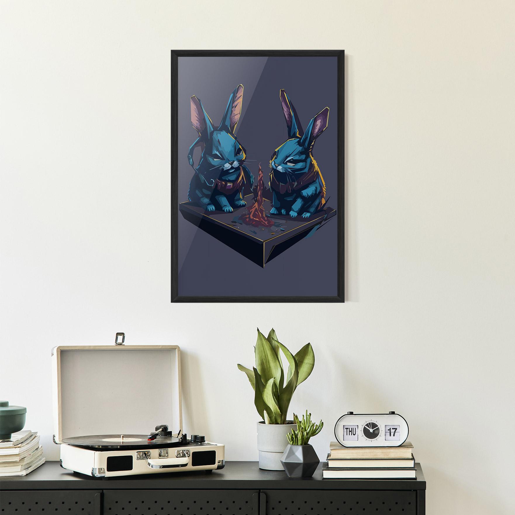 Gerahmte Poster Rabbit Headset mockup 2