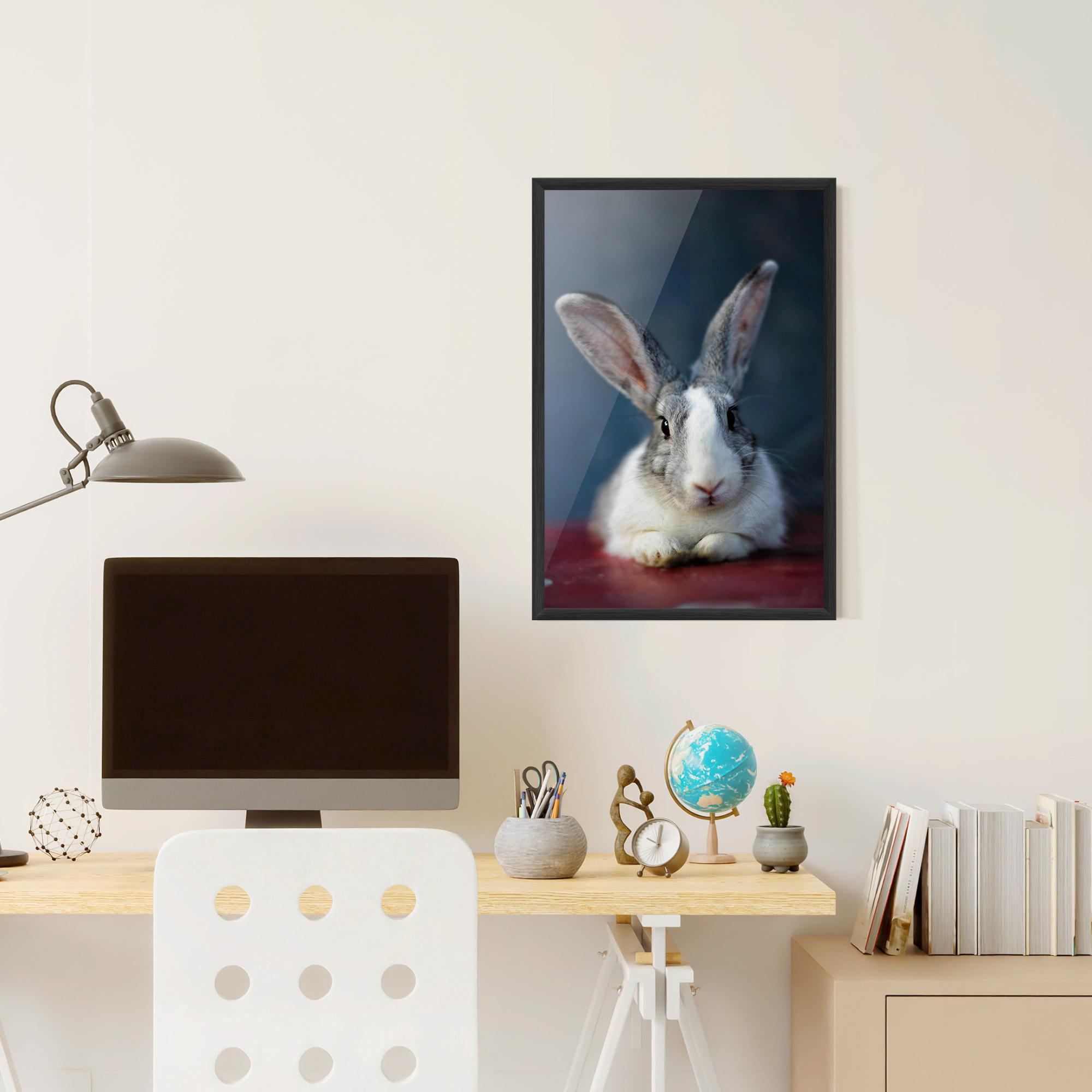 Gerahmte Poster Cute Grey Bunny mockup 6
