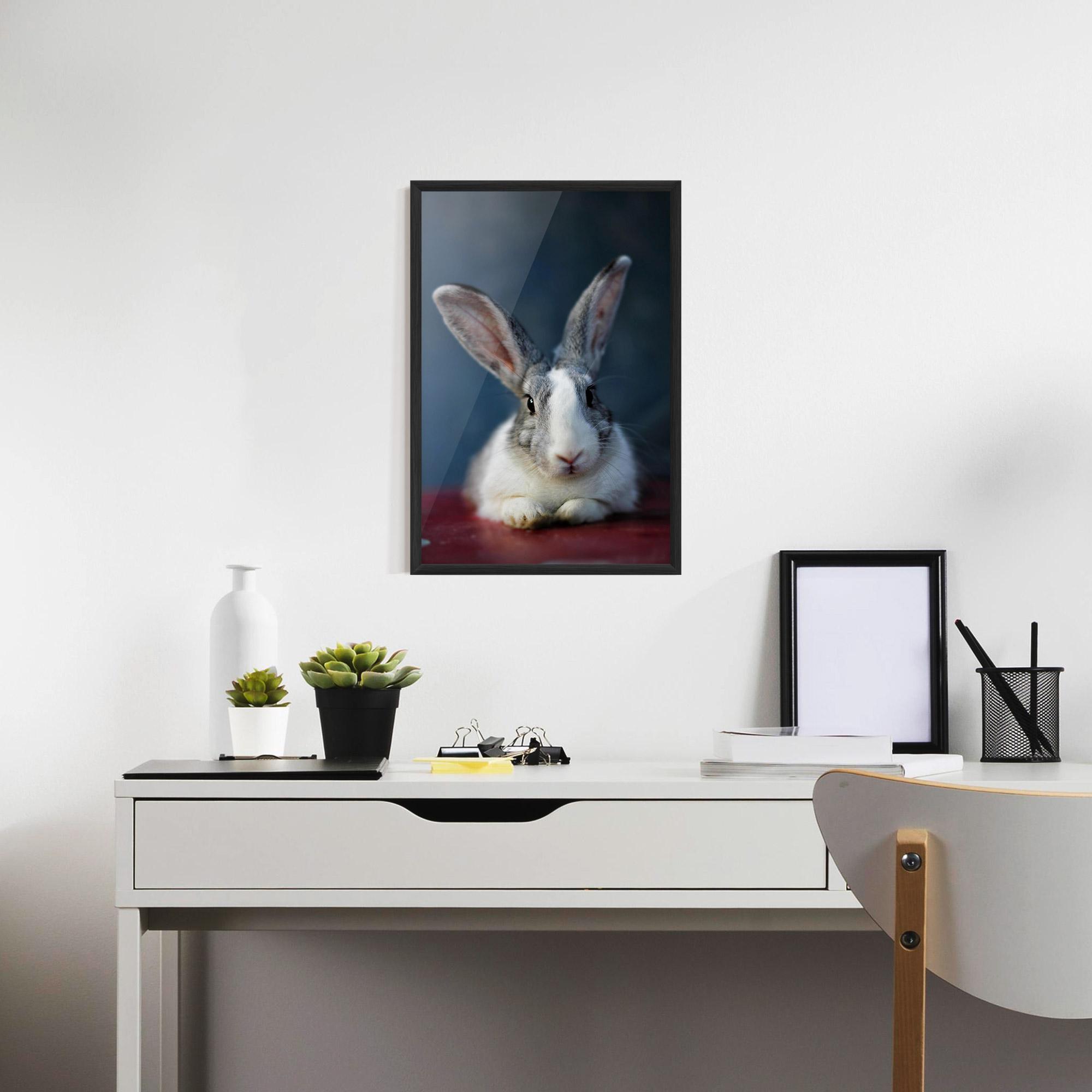 Gerahmte Poster Cute Grey Bunny mockup 7