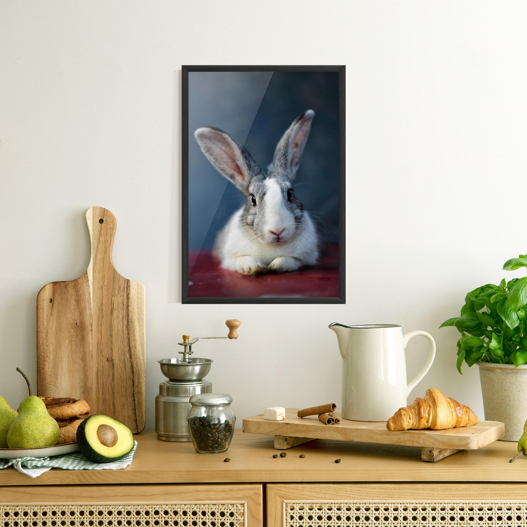 Gerahmte Poster Cute Grey Bunny mockup 8