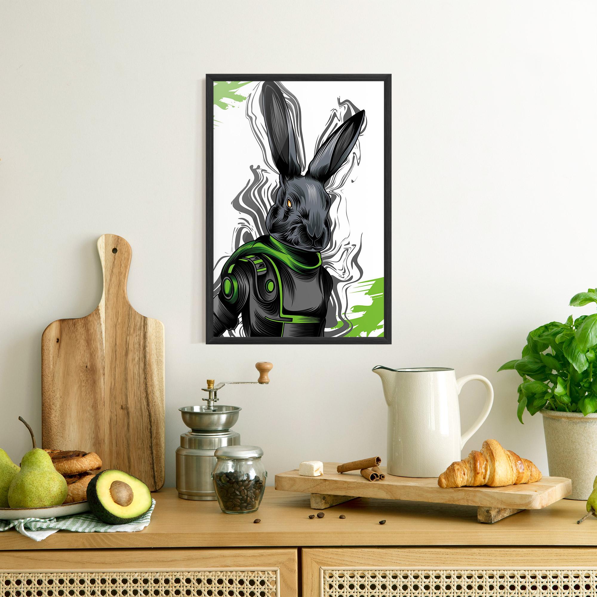 Gerahmte Poster Cyborg Green Bunny mockup 8