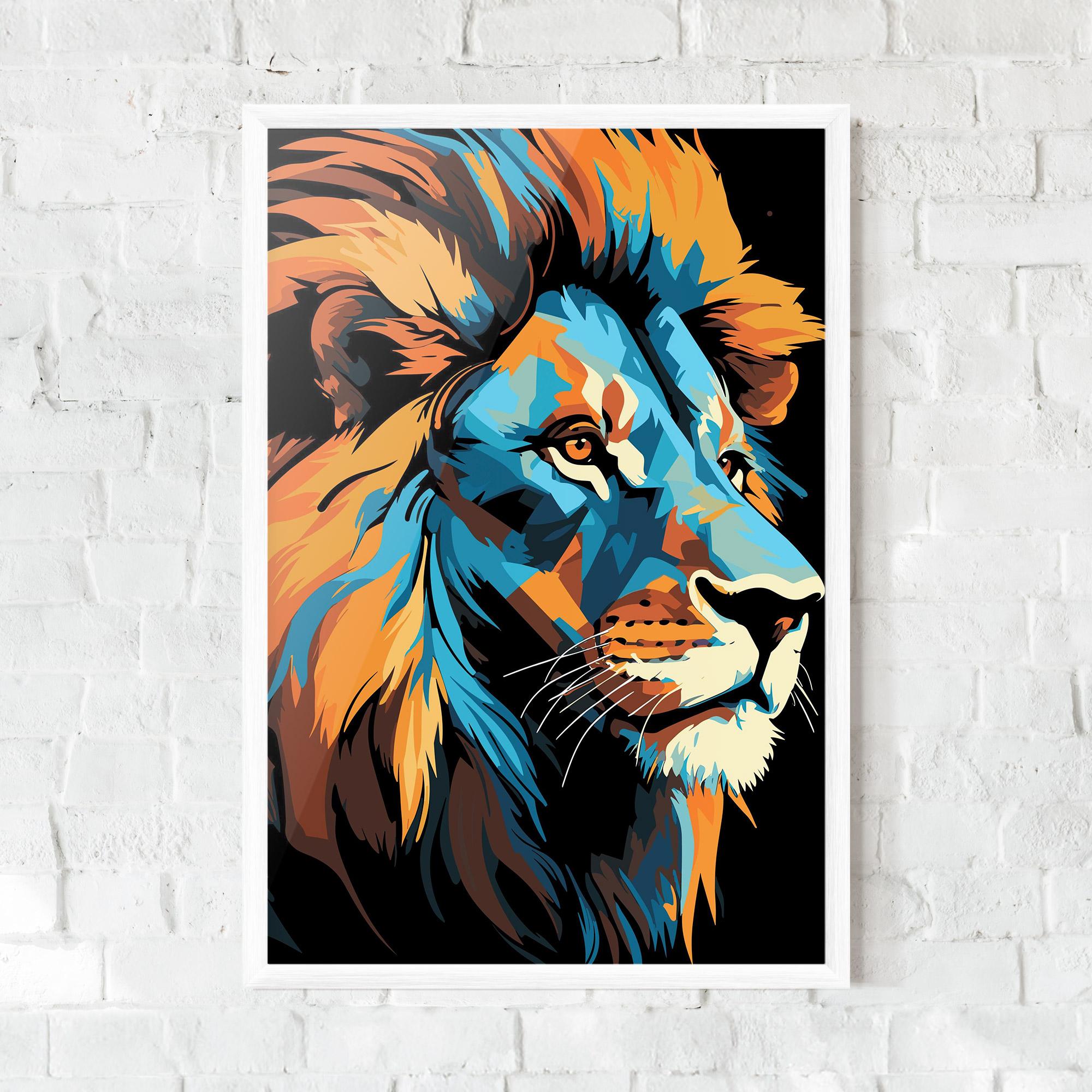 Gerahmte Poster Blue Yellow Lion mockup 0