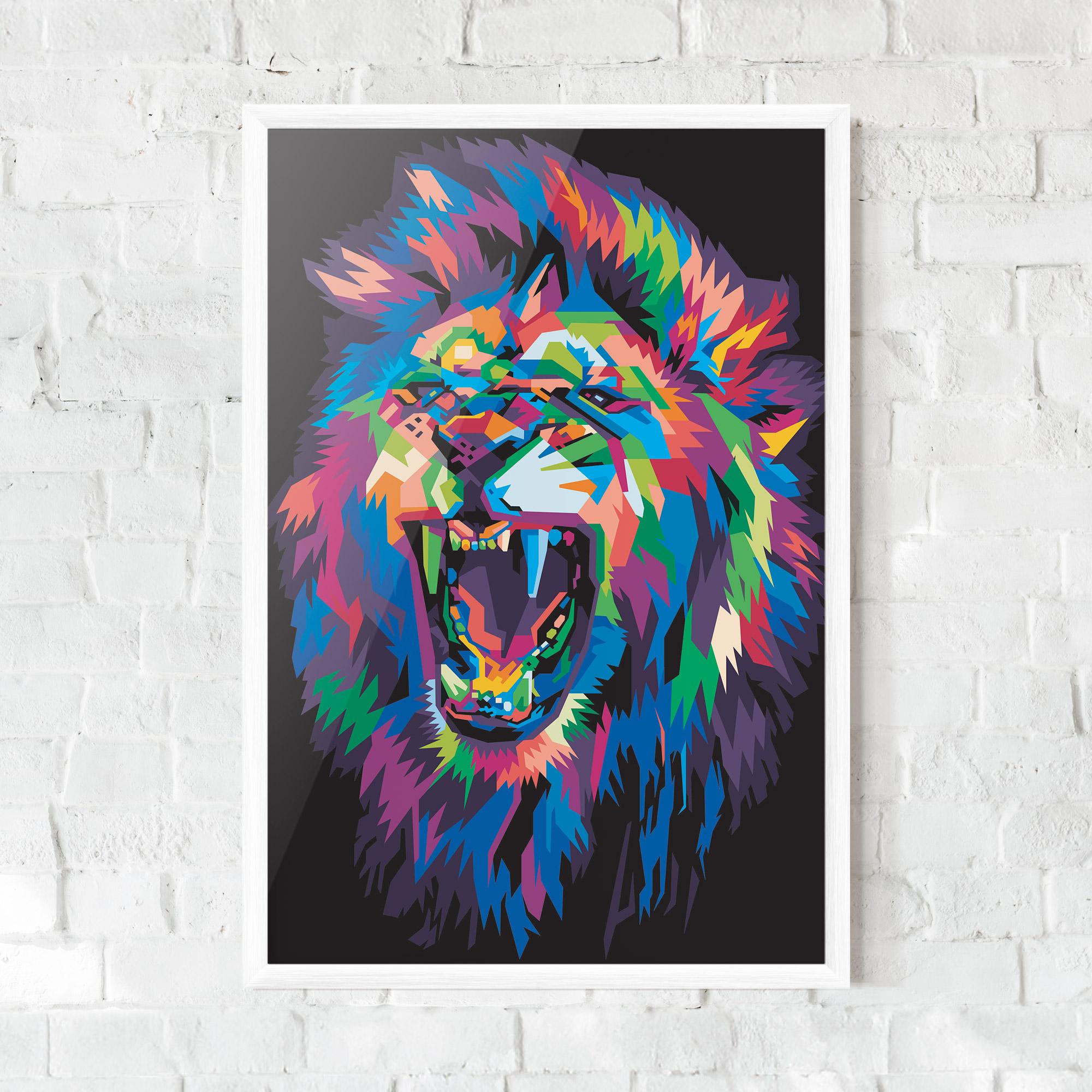 Gerahmte Poster Colorful Lion Head mockup 0