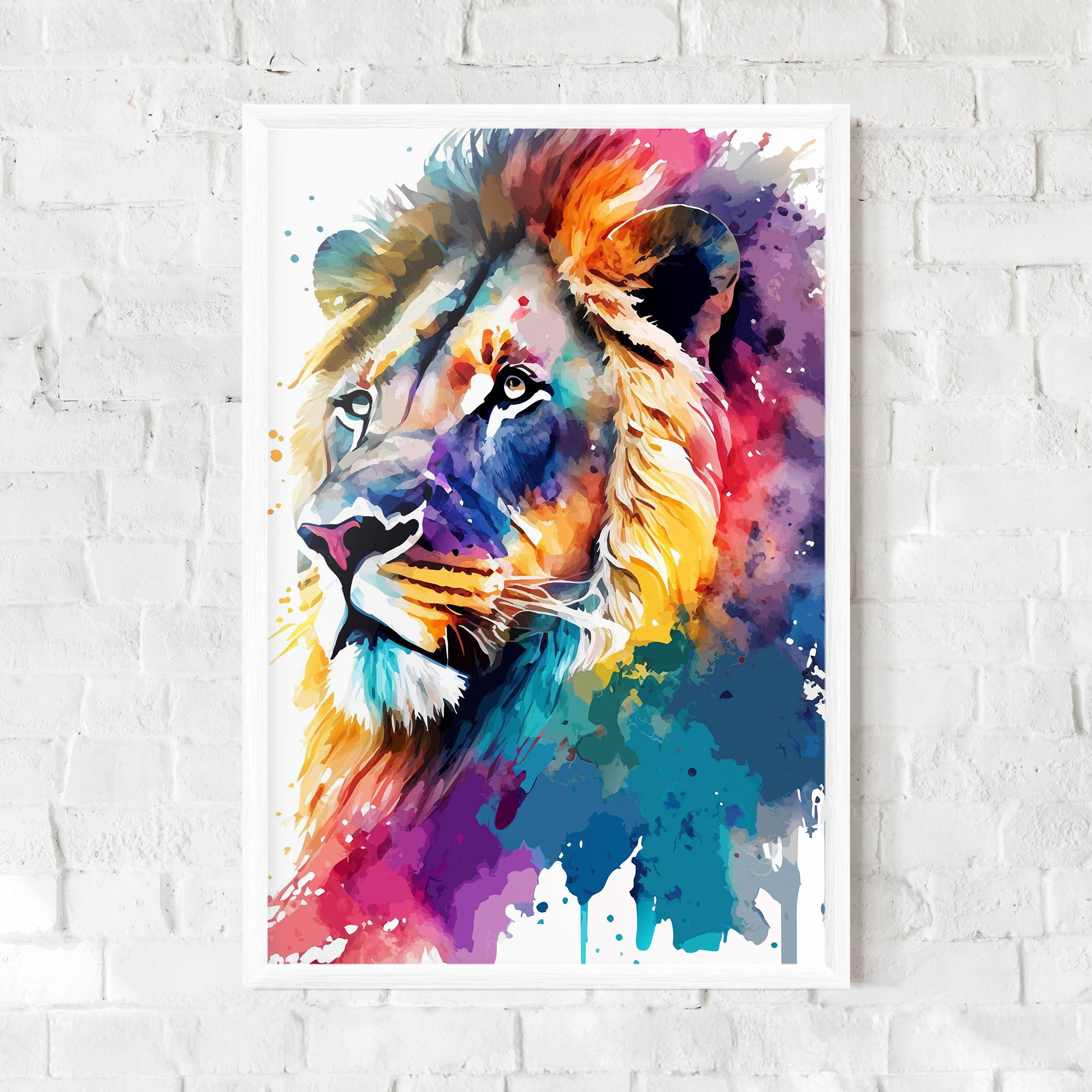 Gerahmte Poster Vibrant Color Lion mockup 0
