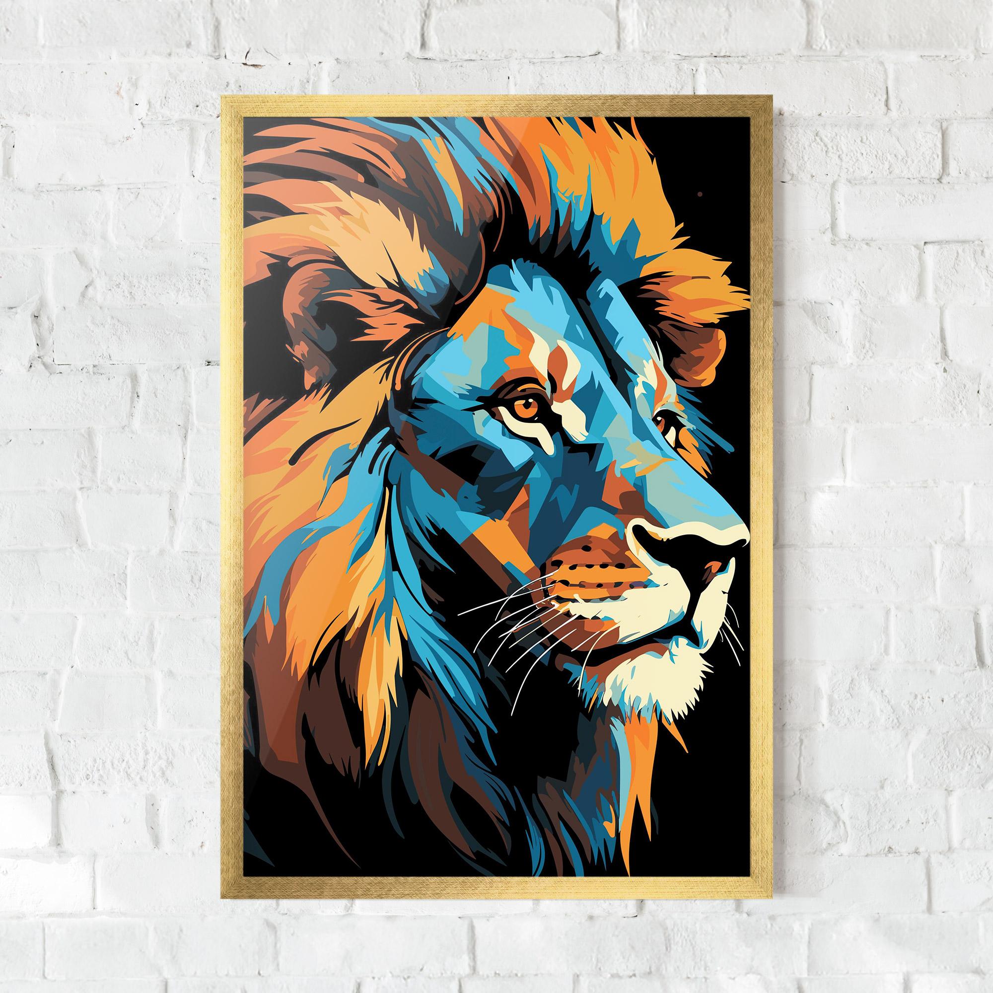 Gerahmte Poster Blue Yellow Lion mockup 0