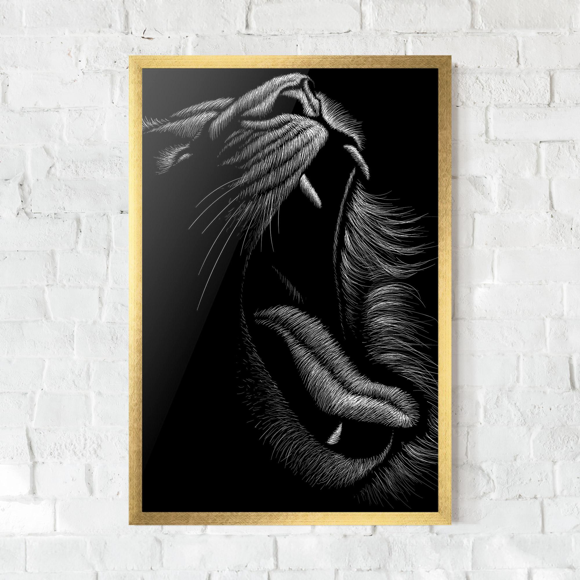 Gerahmte Poster Lion Bite Line mockup 0