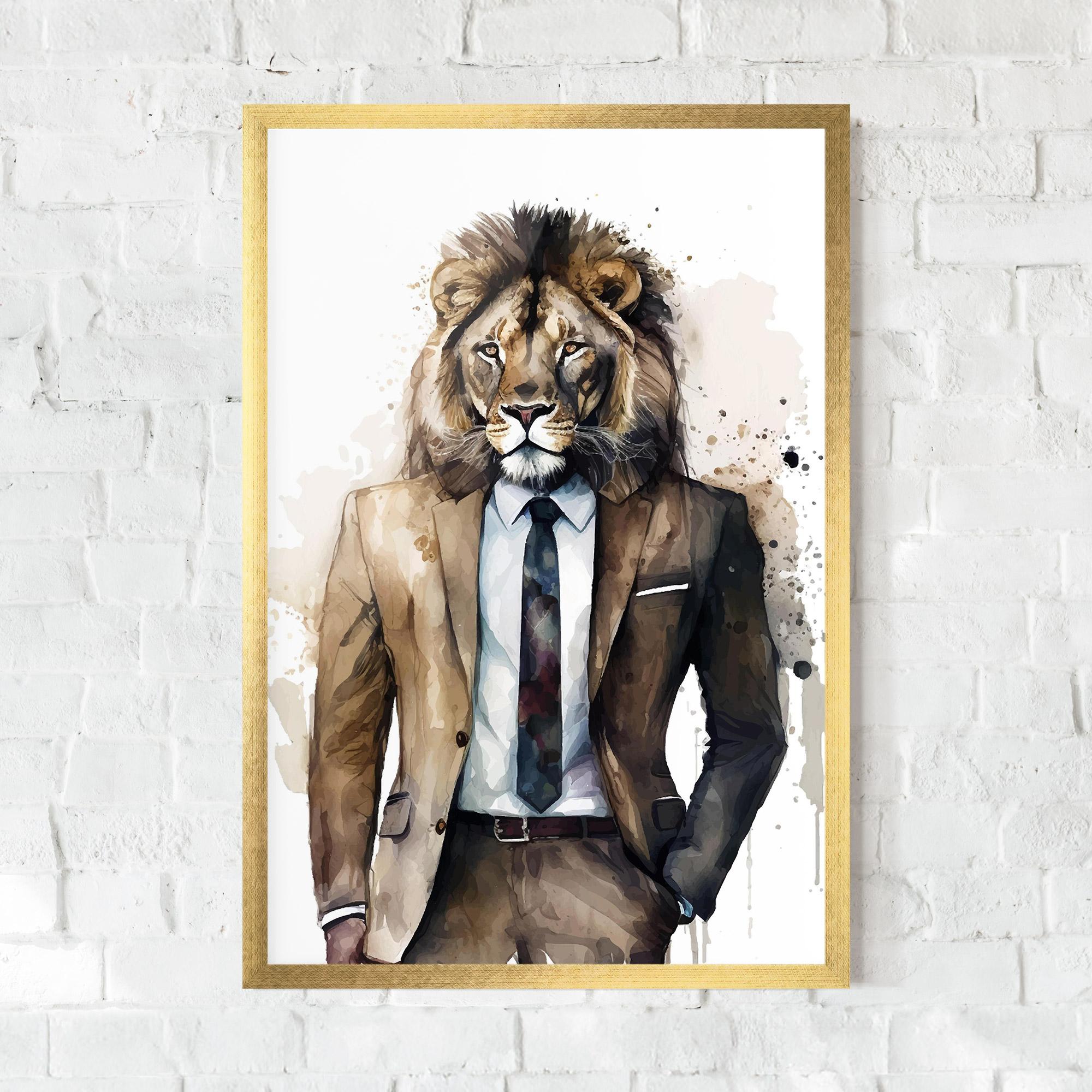 Gerahmte Poster Lion In Suit mockup 0