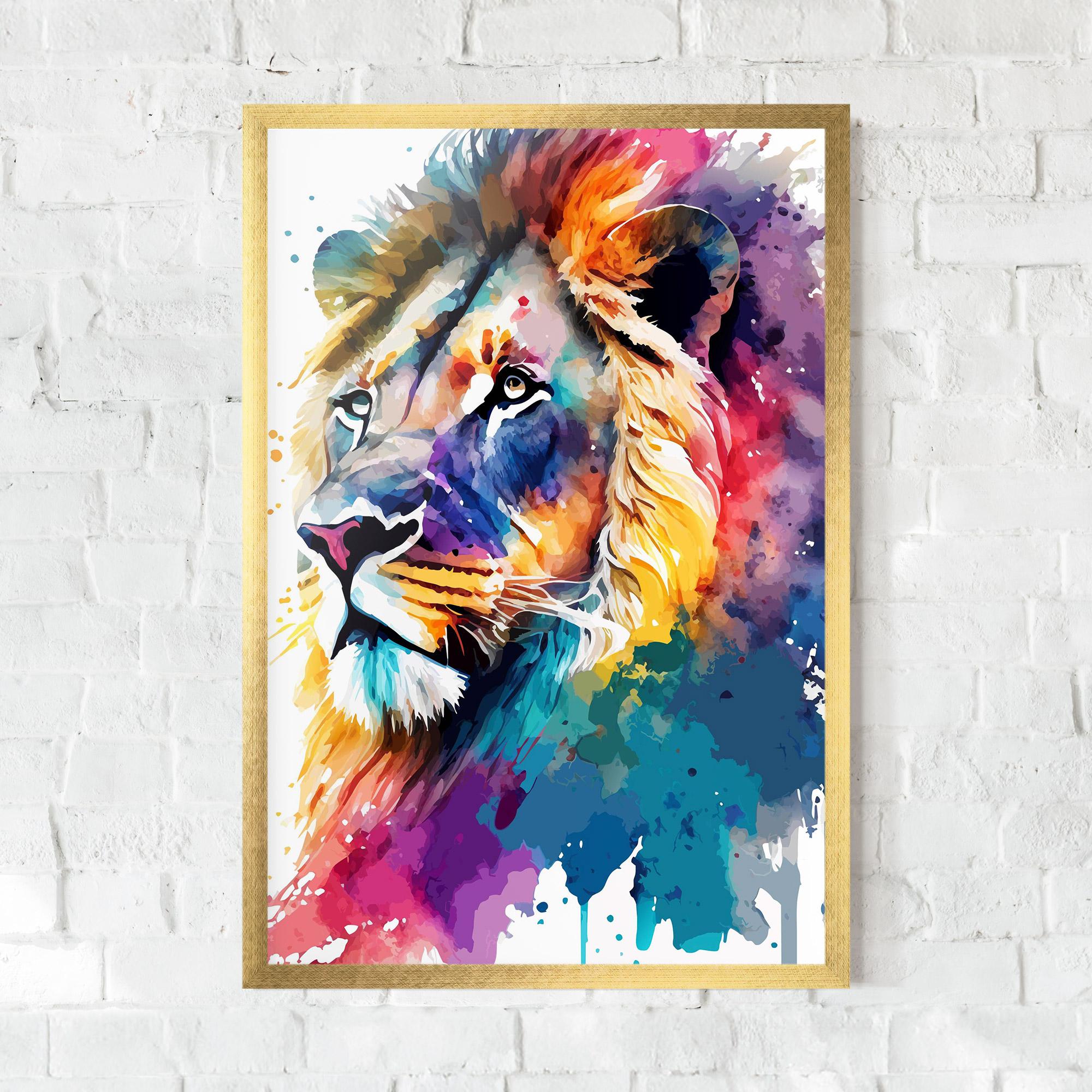 Gerahmte Poster Vibrant Color Lion mockup 0
