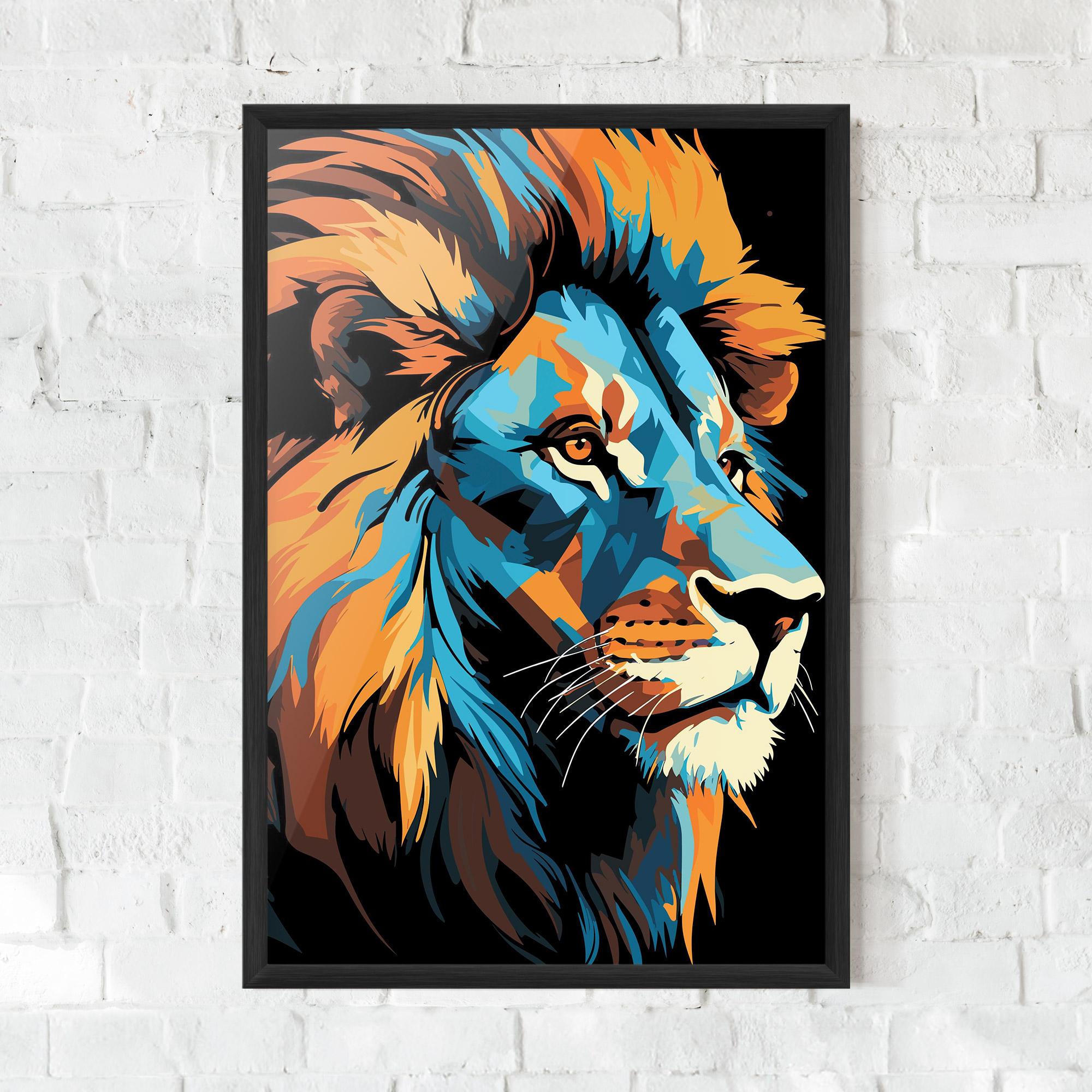 Gerahmte Poster Blue Yellow Lion mockup 0