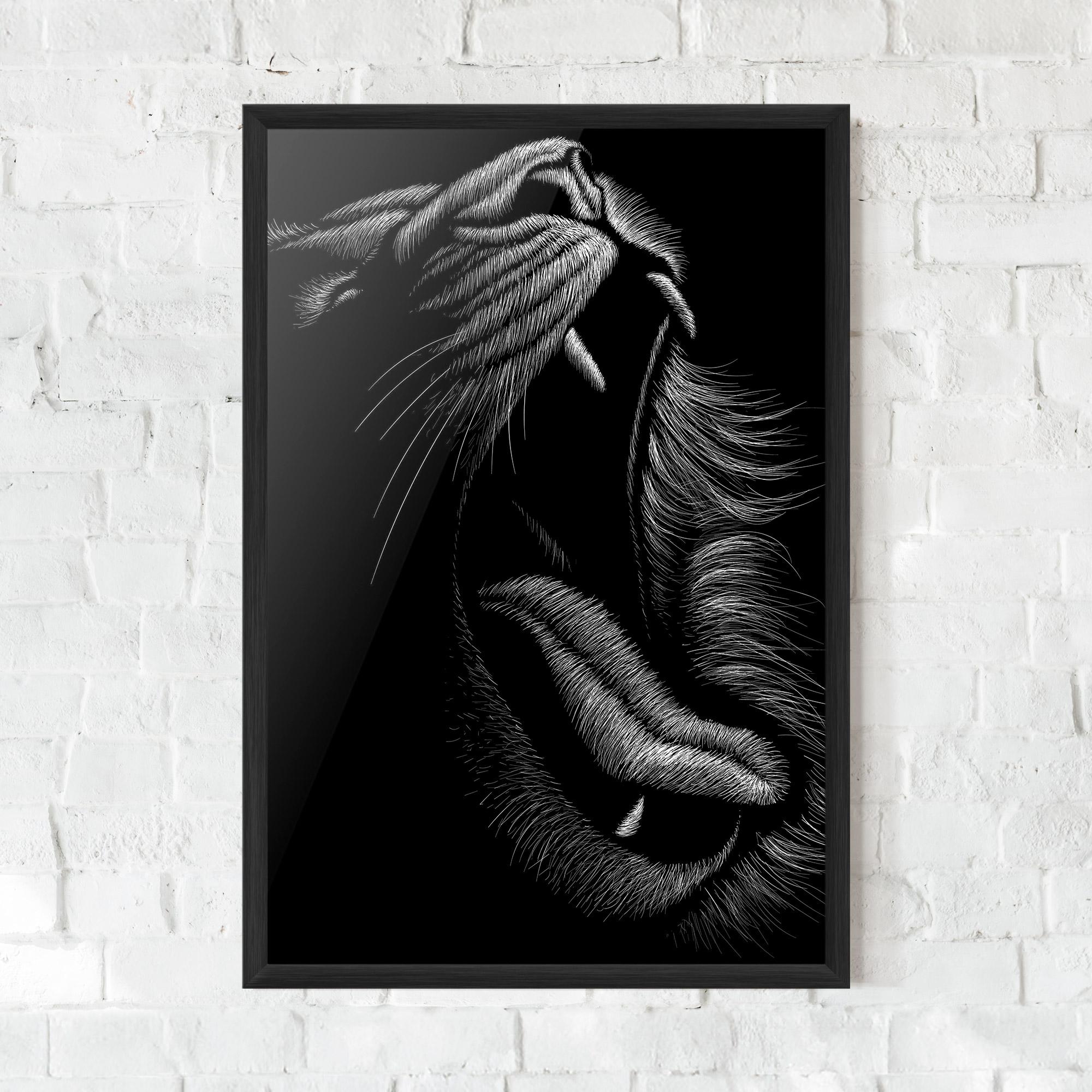 Gerahmte Poster Lion Bite Line mockup 0