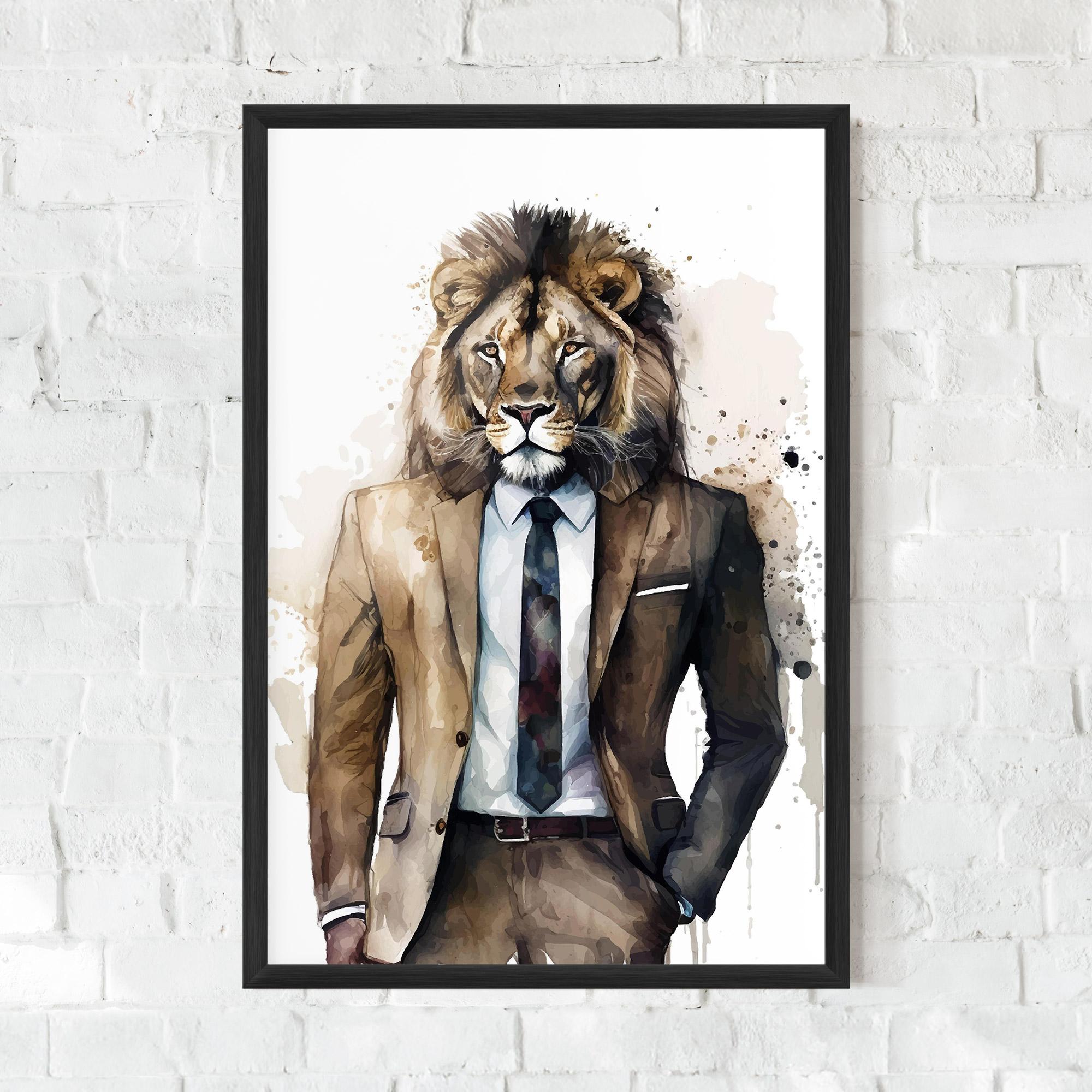 Gerahmte Poster Lion In Suit mockup 0