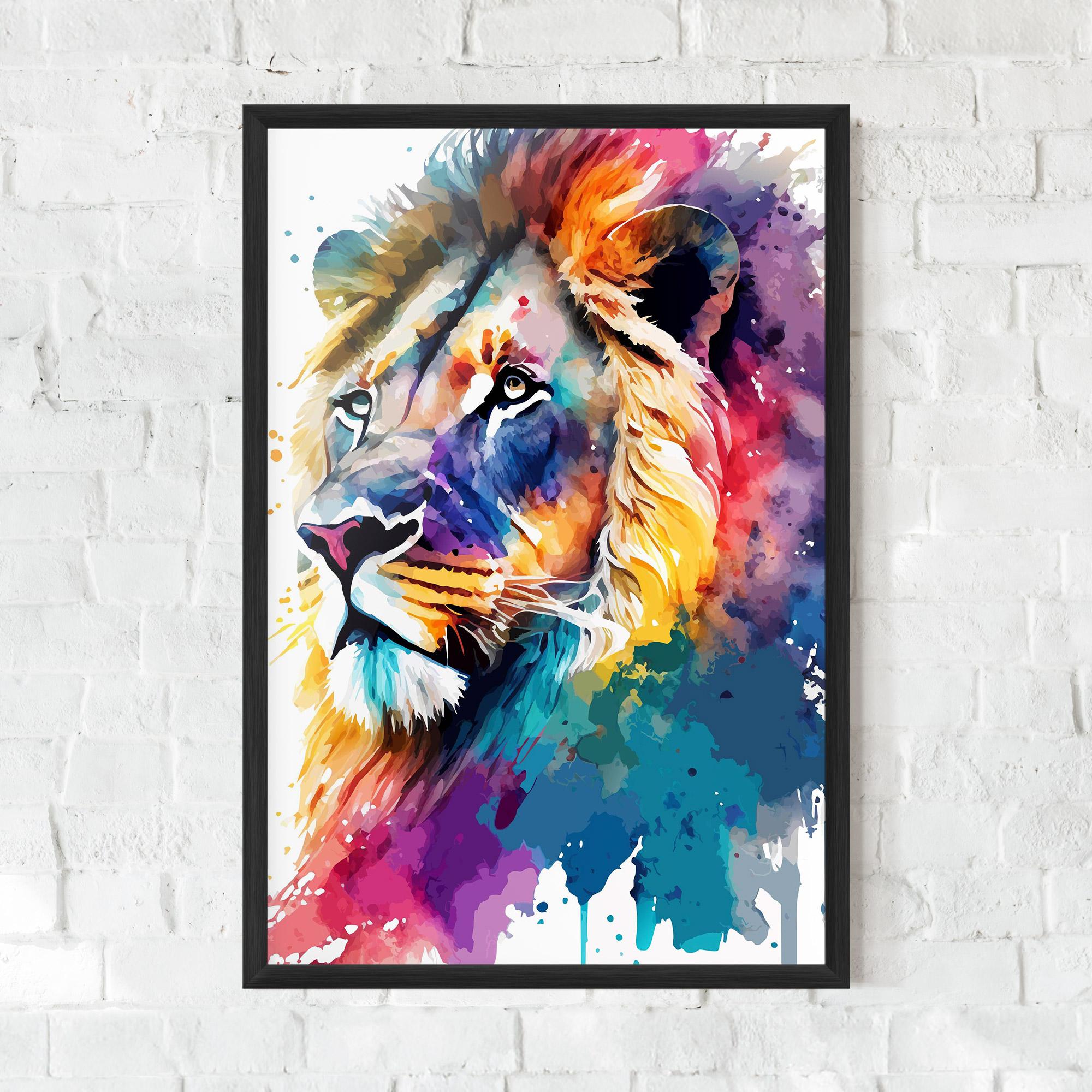 Gerahmte Poster Vibrant Color Lion mockup 0