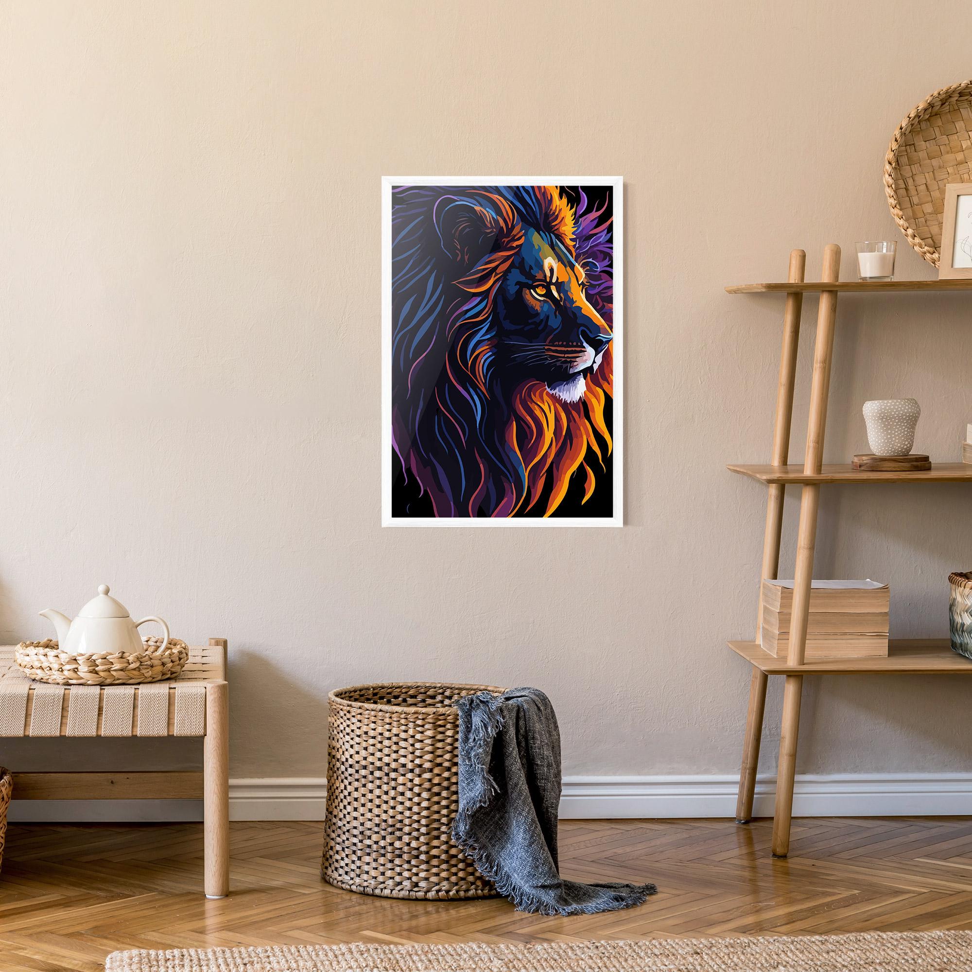 Gerahmte Poster Colorful Lion On Black mockup 9