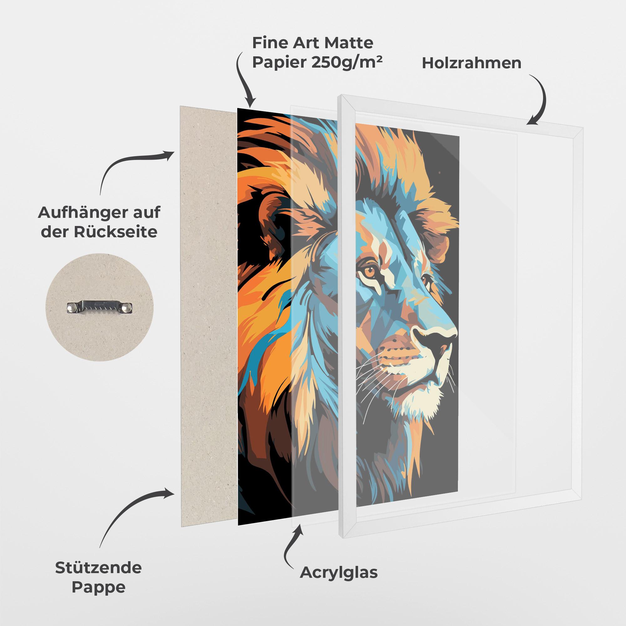 Gerahmte Poster Blue Yellow Lion mockup 1
