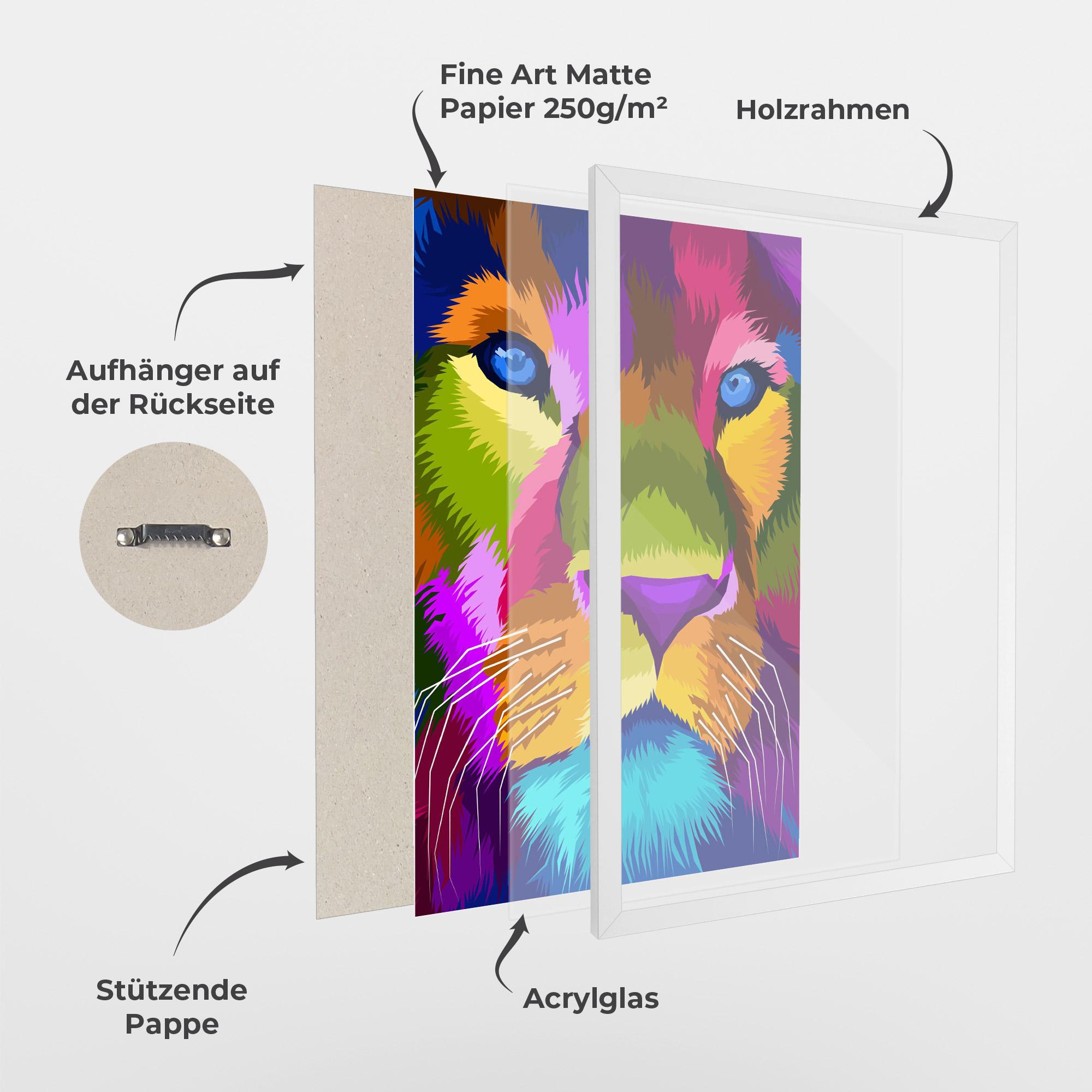 Gerahmte Poster Color Lion Close Up mockup 1