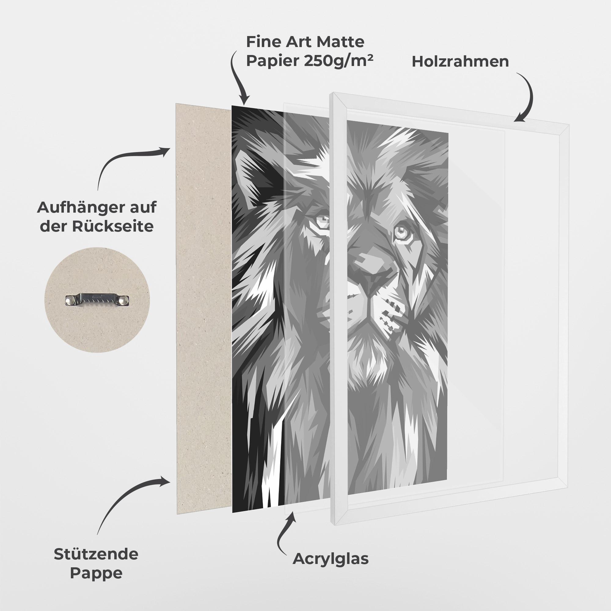 Gerahmte Poster Grey Head Lion mockup 1