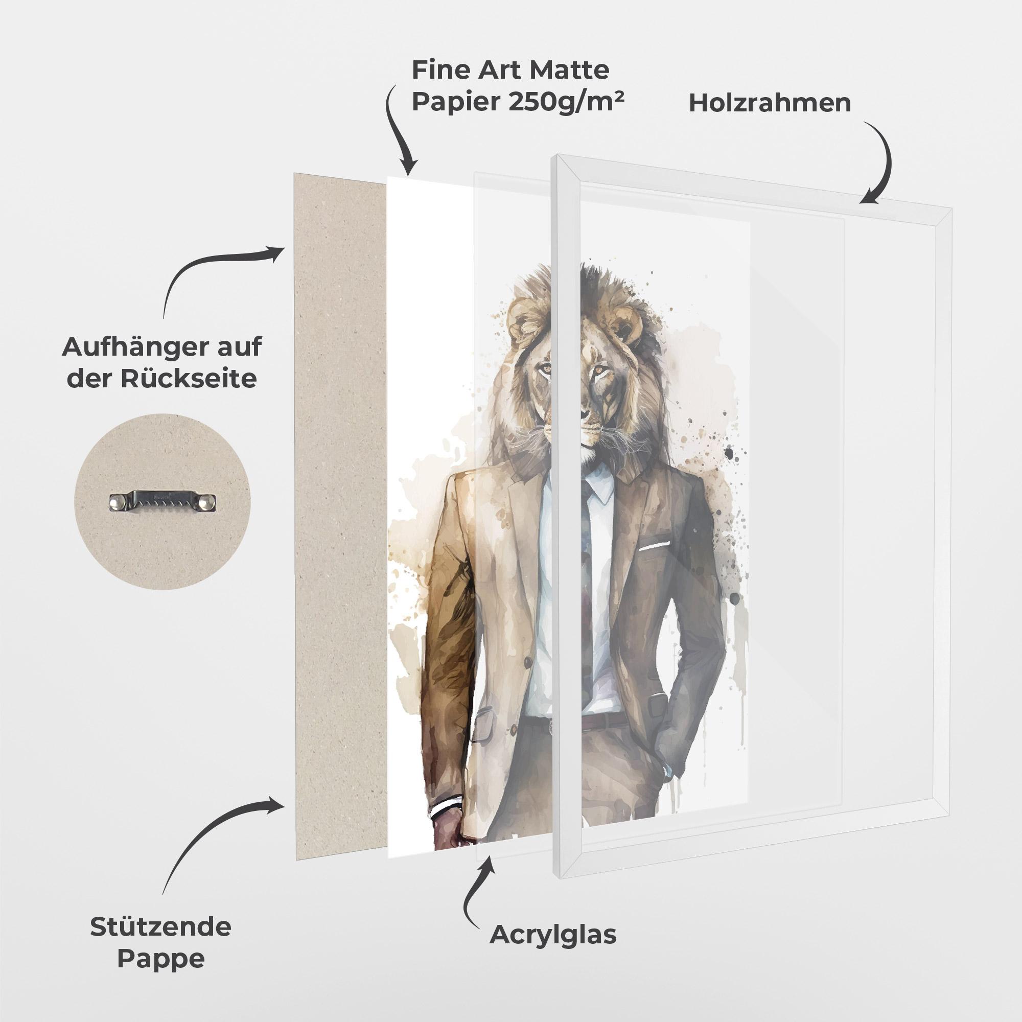 Gerahmte Poster Lion In Suit mockup 1