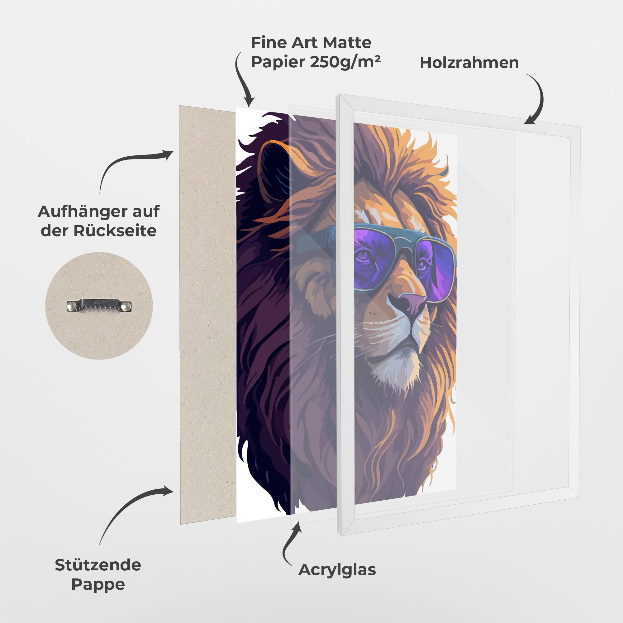 Gerahmte Poster Purple Glassesc Lion mockup 1