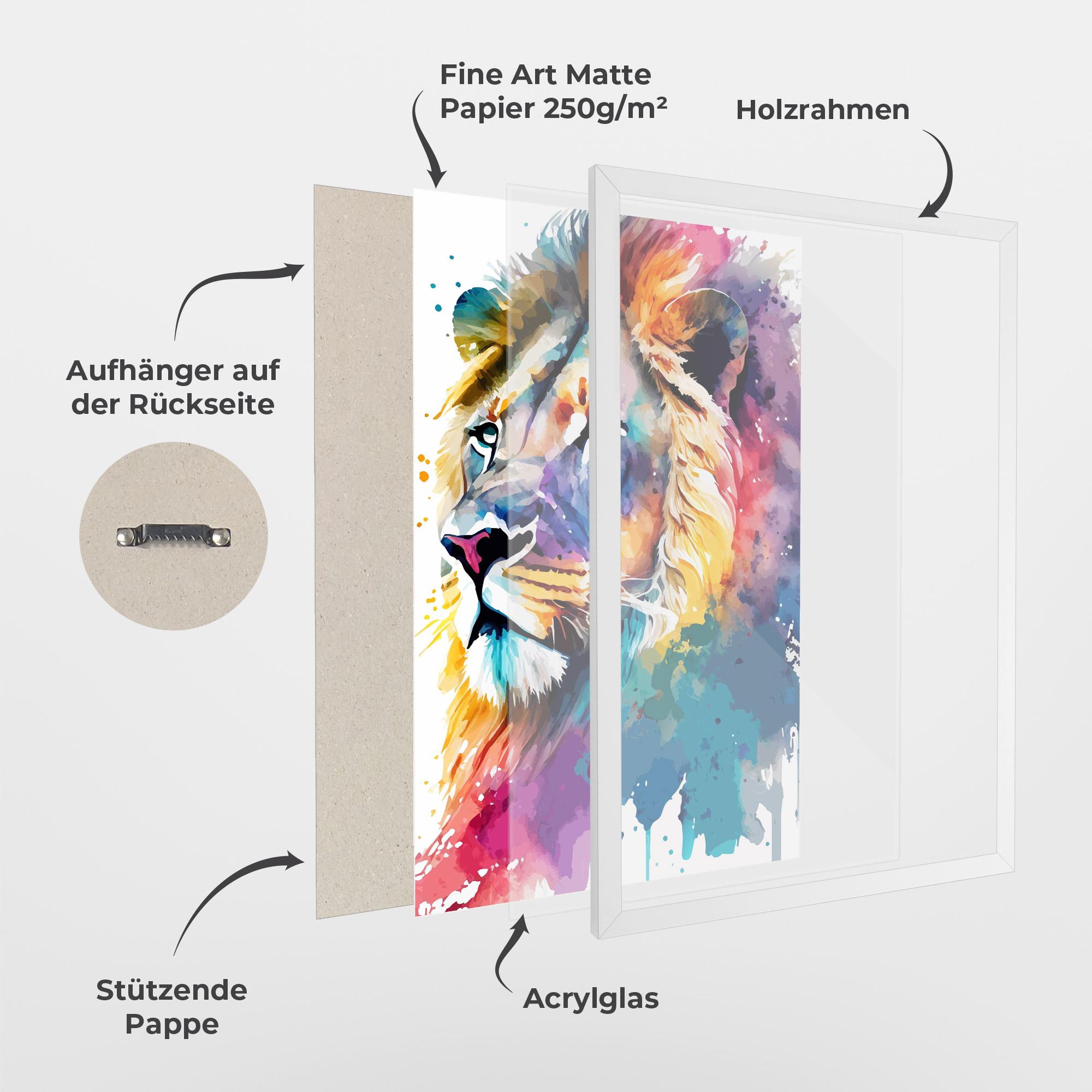 Gerahmte Poster Vibrant Color Lion mockup 1