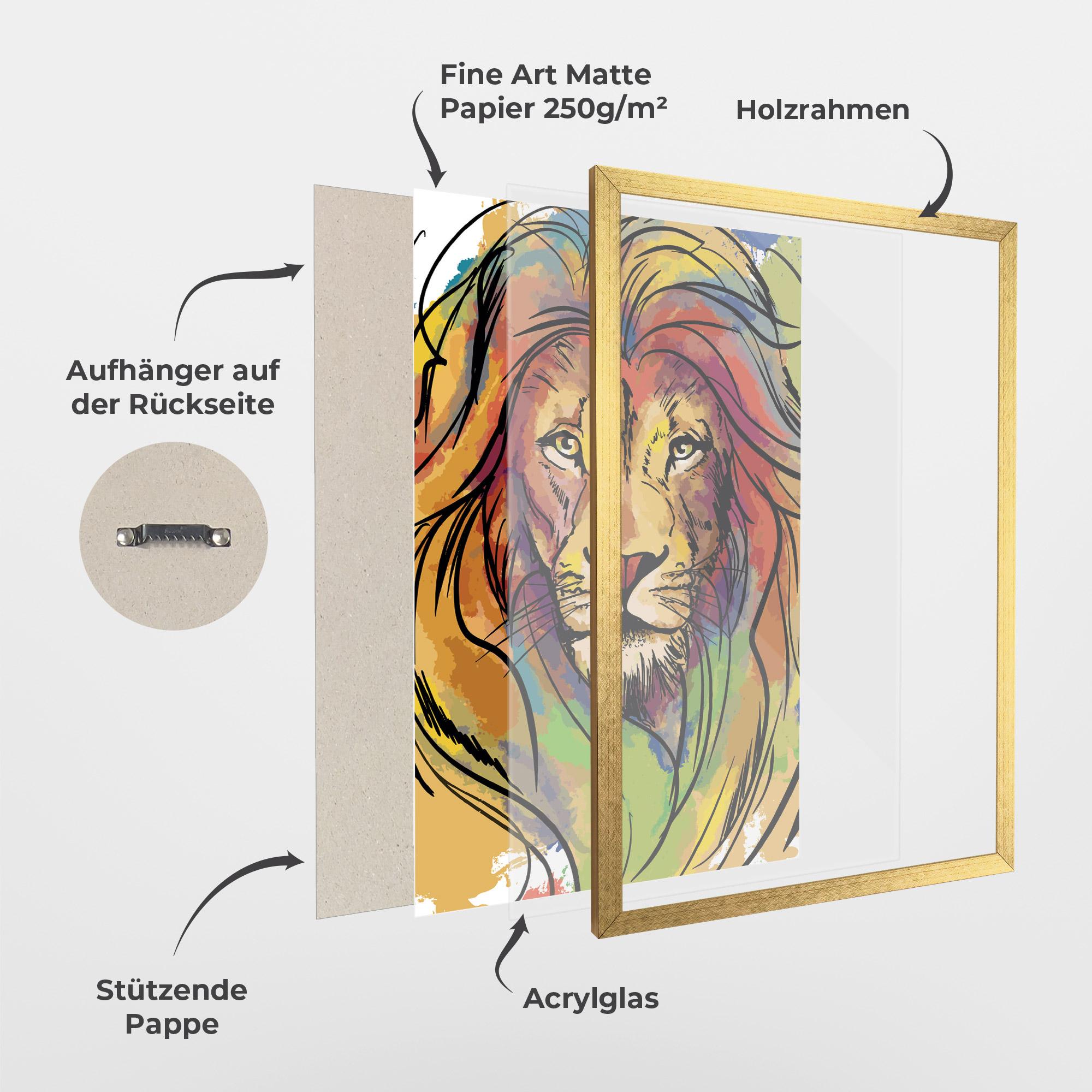 Gerahmte Poster Drawn Lion mockup 1