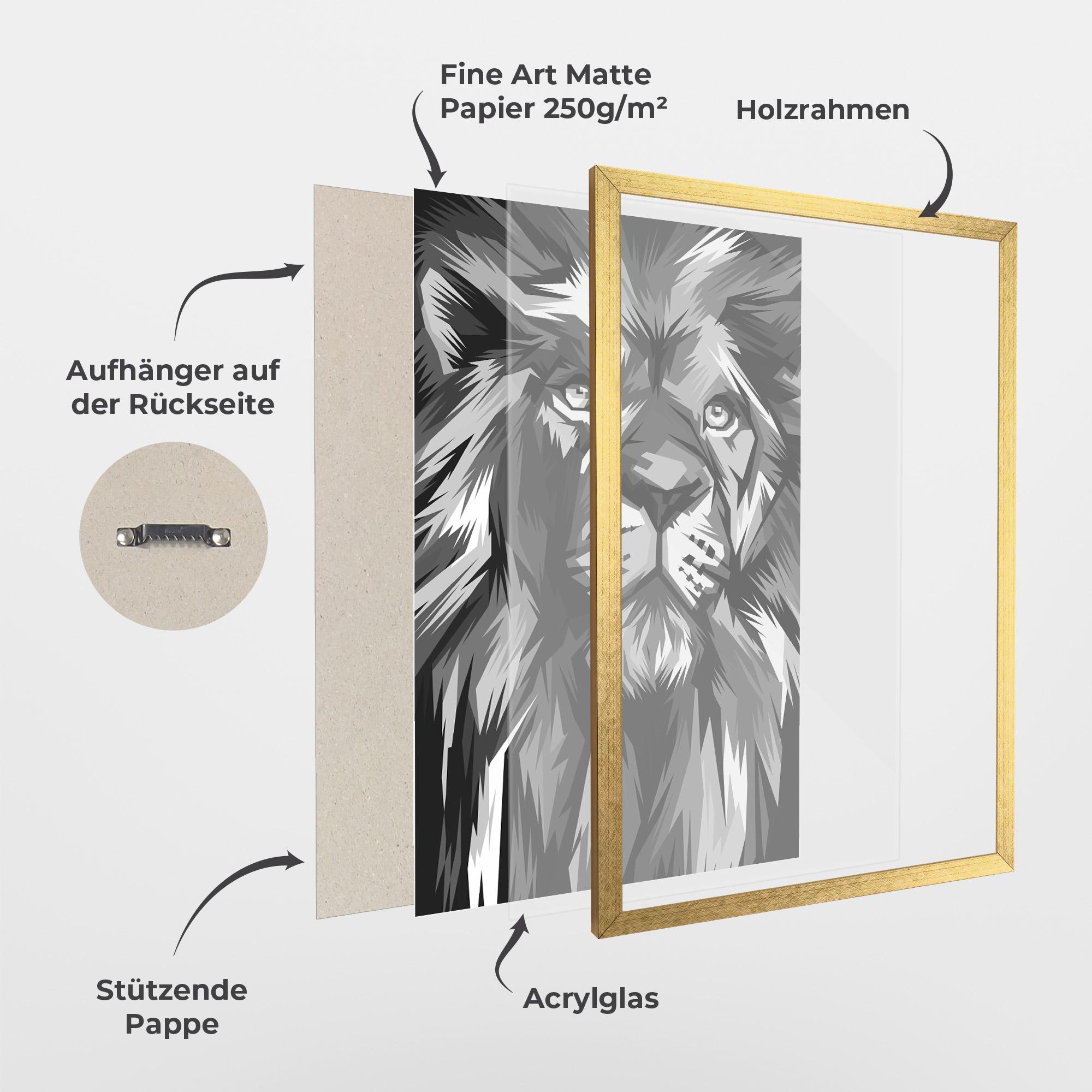 Gerahmte Poster Grey Head Lion mockup 1