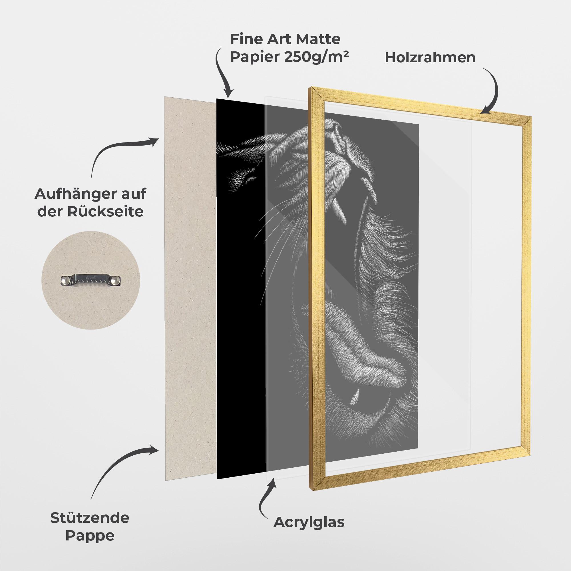 Gerahmte Poster Lion Bite Line mockup 1