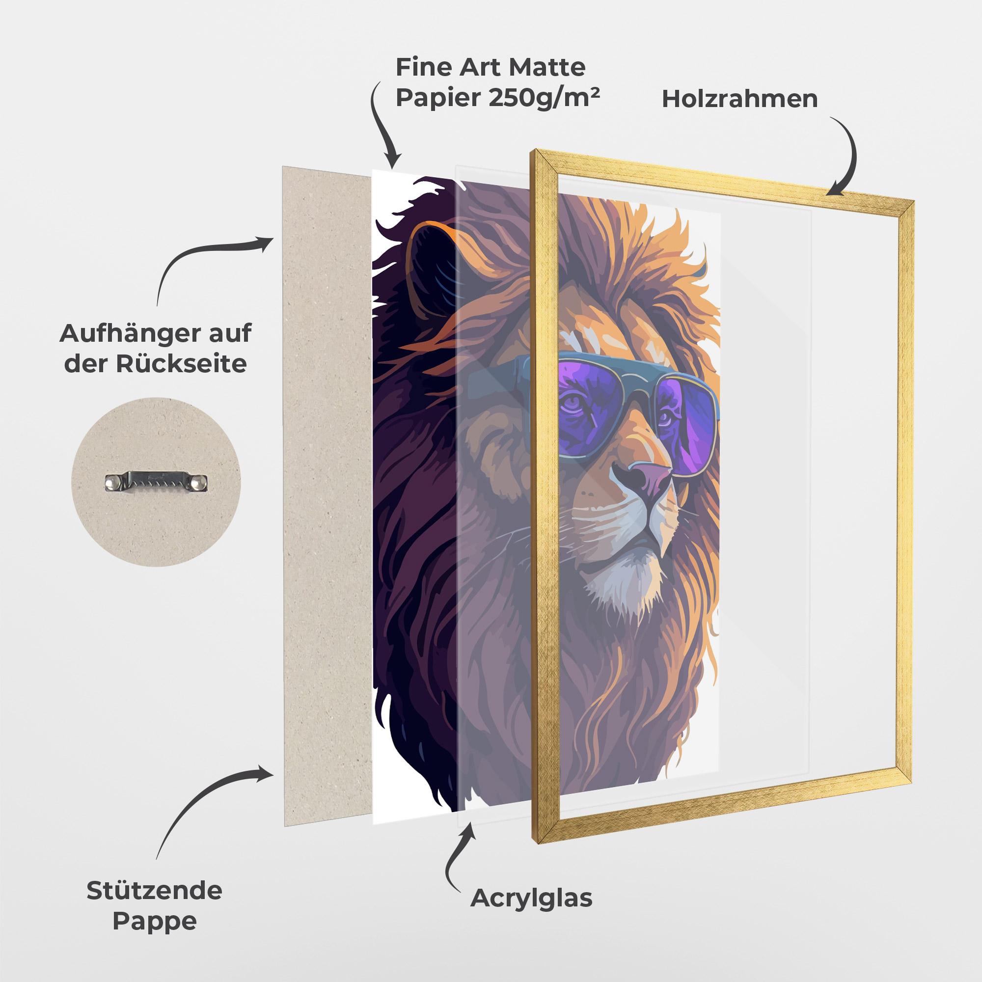 Gerahmte Poster Purple Glassesc Lion mockup 1
