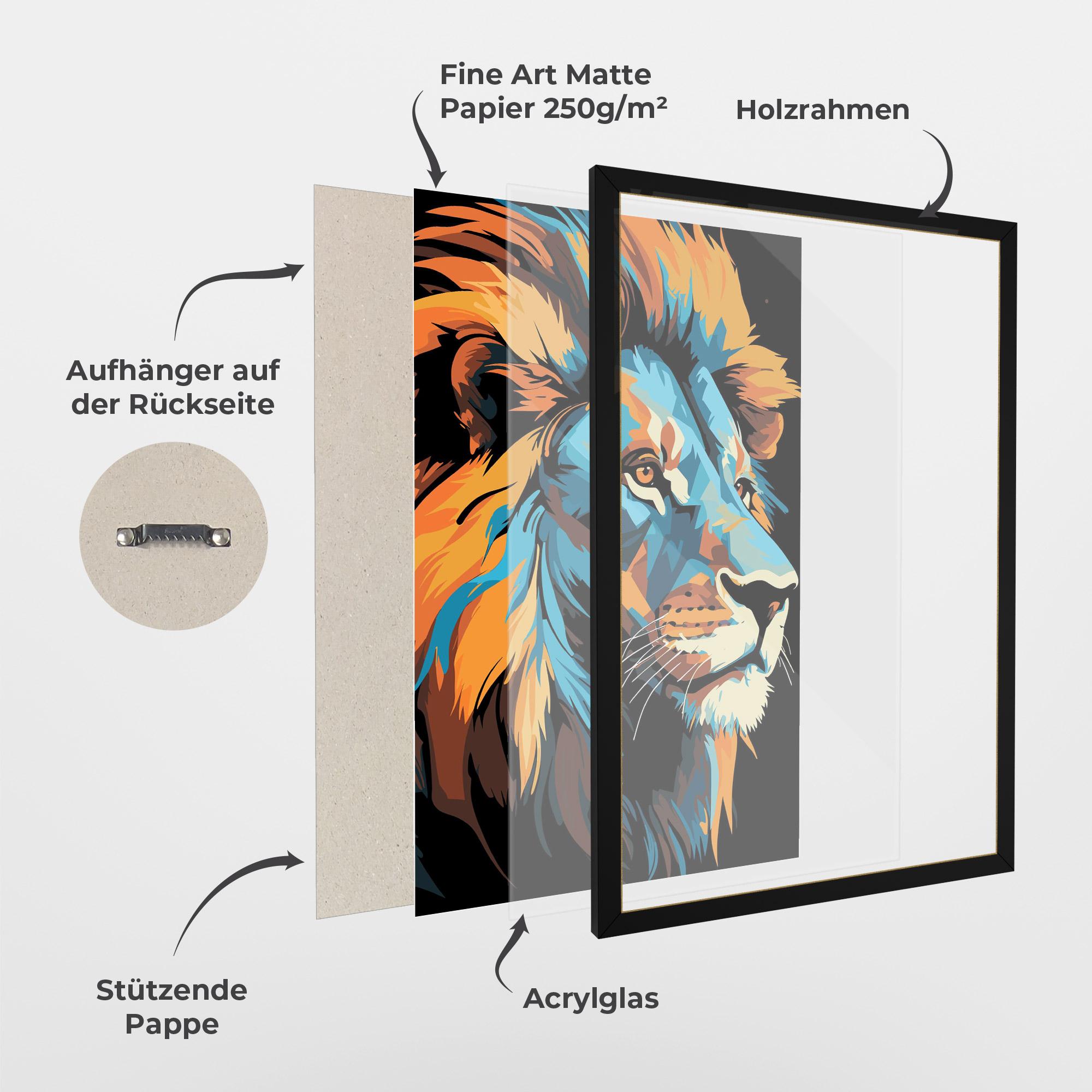 Gerahmte Poster Blue Yellow Lion mockup 1