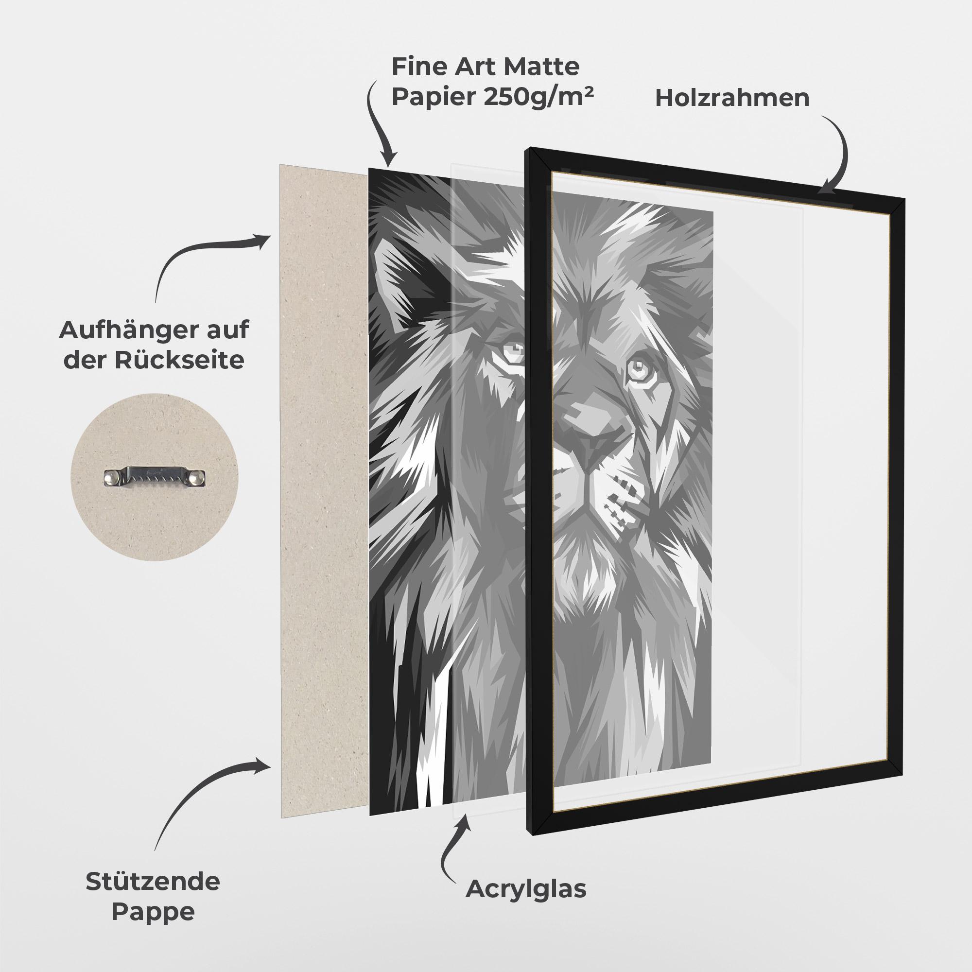 Gerahmte Poster Grey Head Lion mockup 1