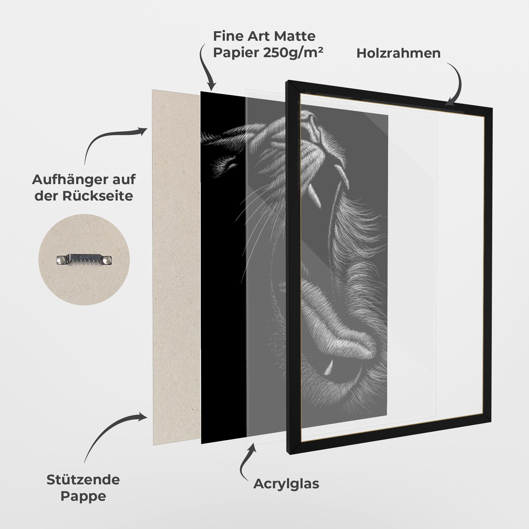 Gerahmte Poster Lion Bite Line mockup 1